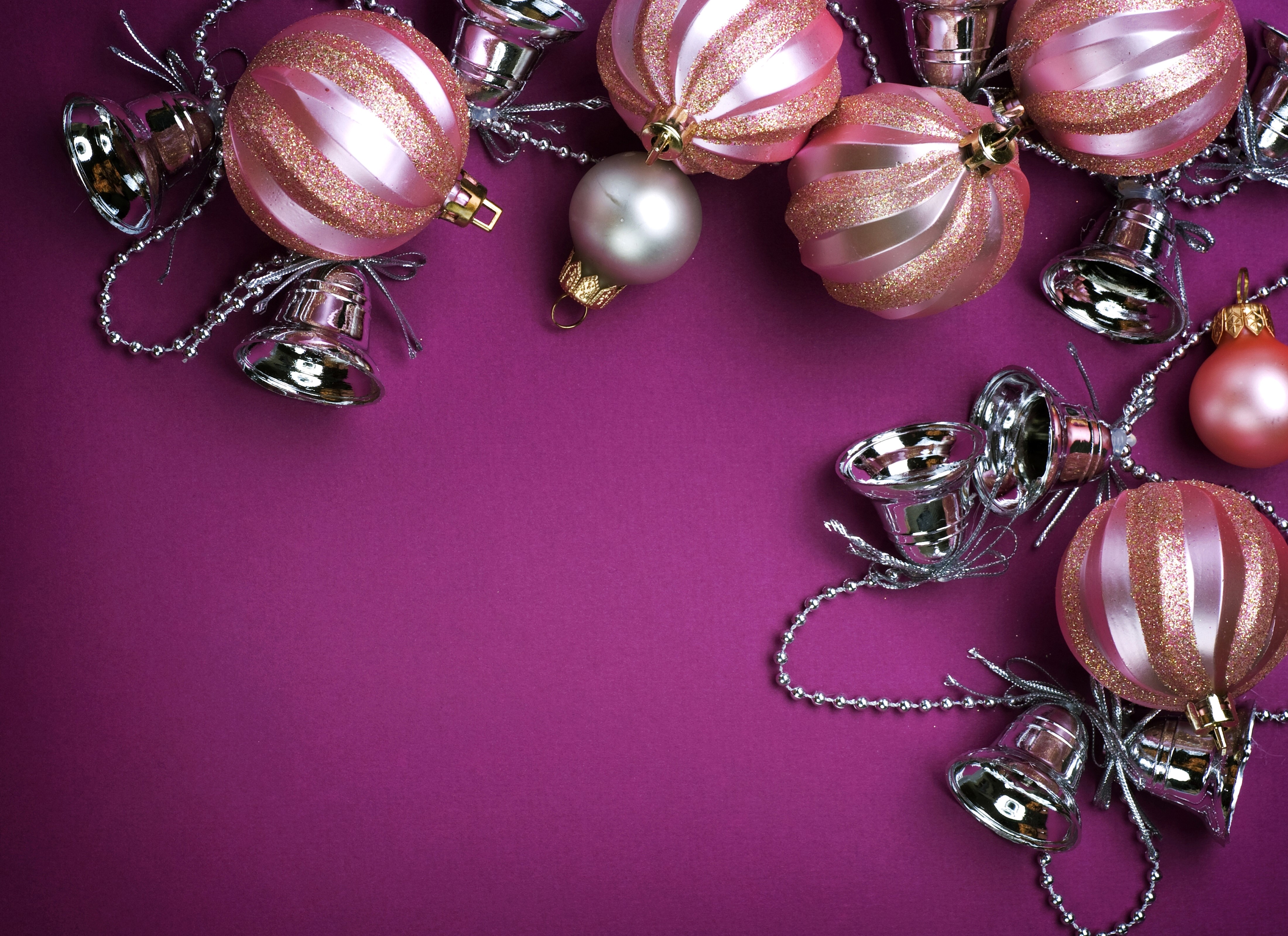 Christmas Ornaments and Bells on Purple Background HD Wallpaper