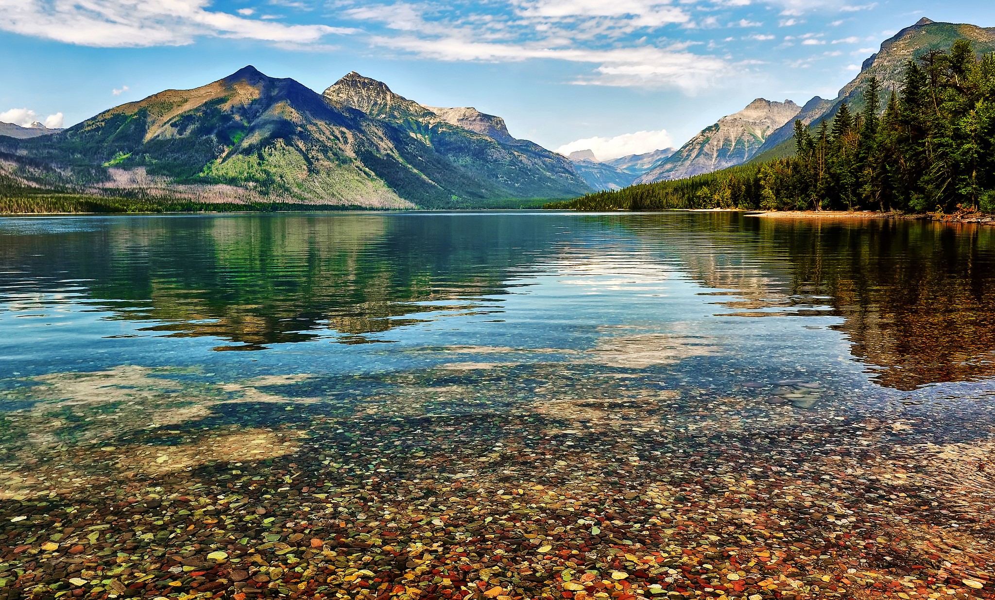 Mountains and Lake with Stones HD Wallpaper