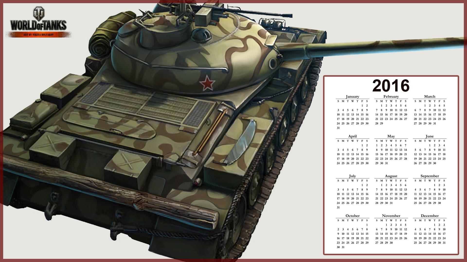 World of Tanks 2016 Calendar with Tank Art by Nikita Bolyakov HD Wallpaper
