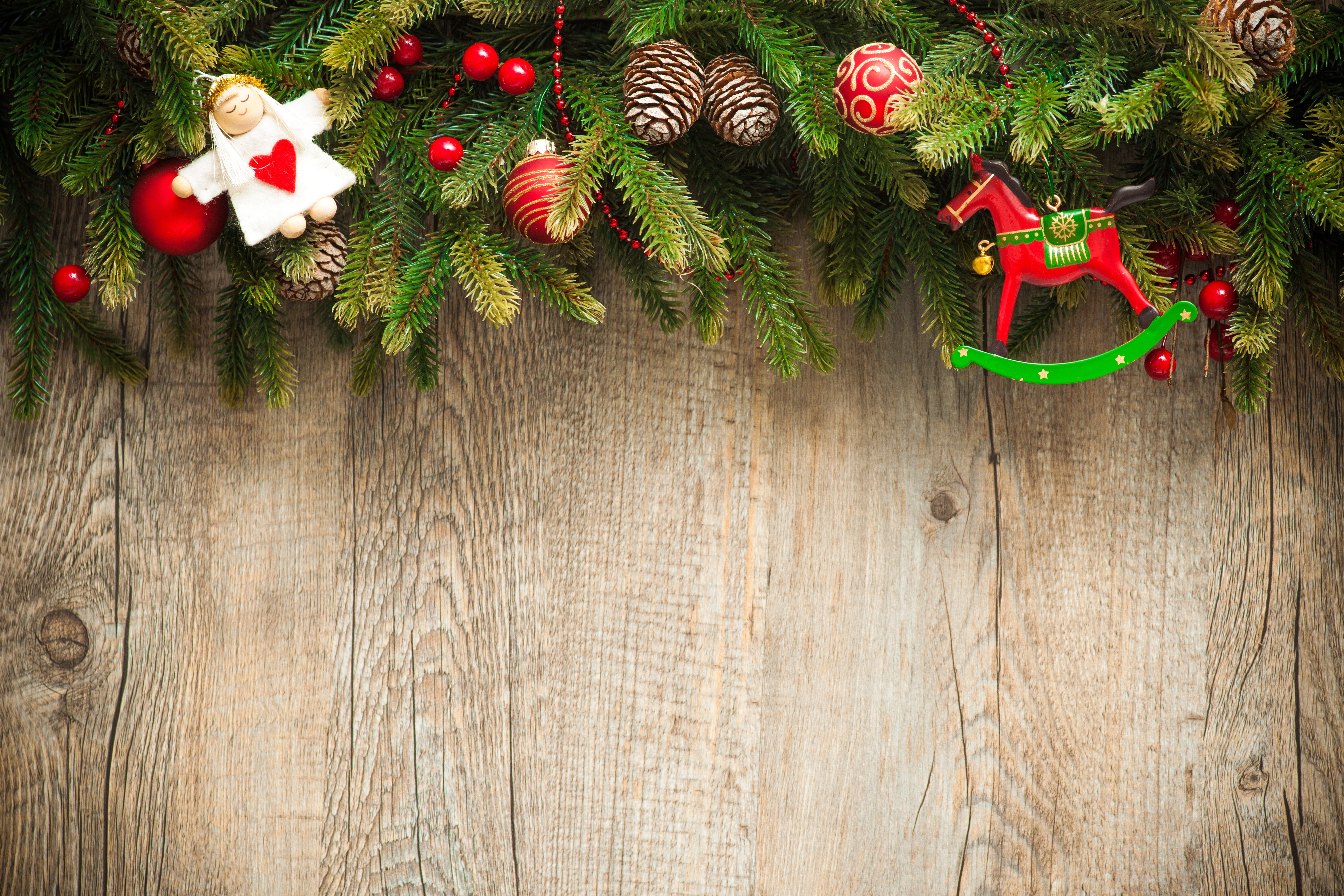 Christmas Branches with Ornaments and Pine Cones HD Wallpaper