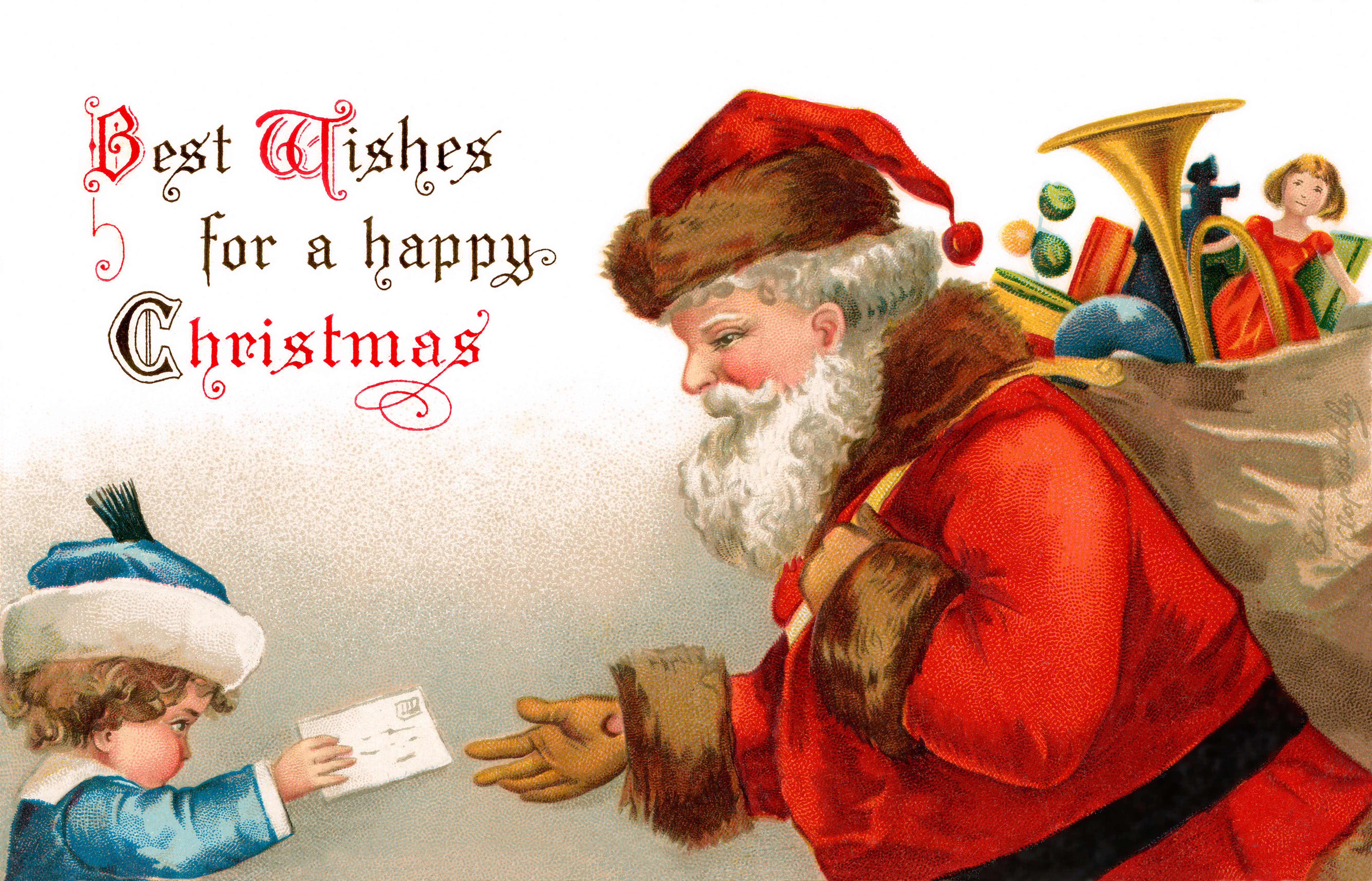 Santa Claus giving gifts to a child HD Wallpaper