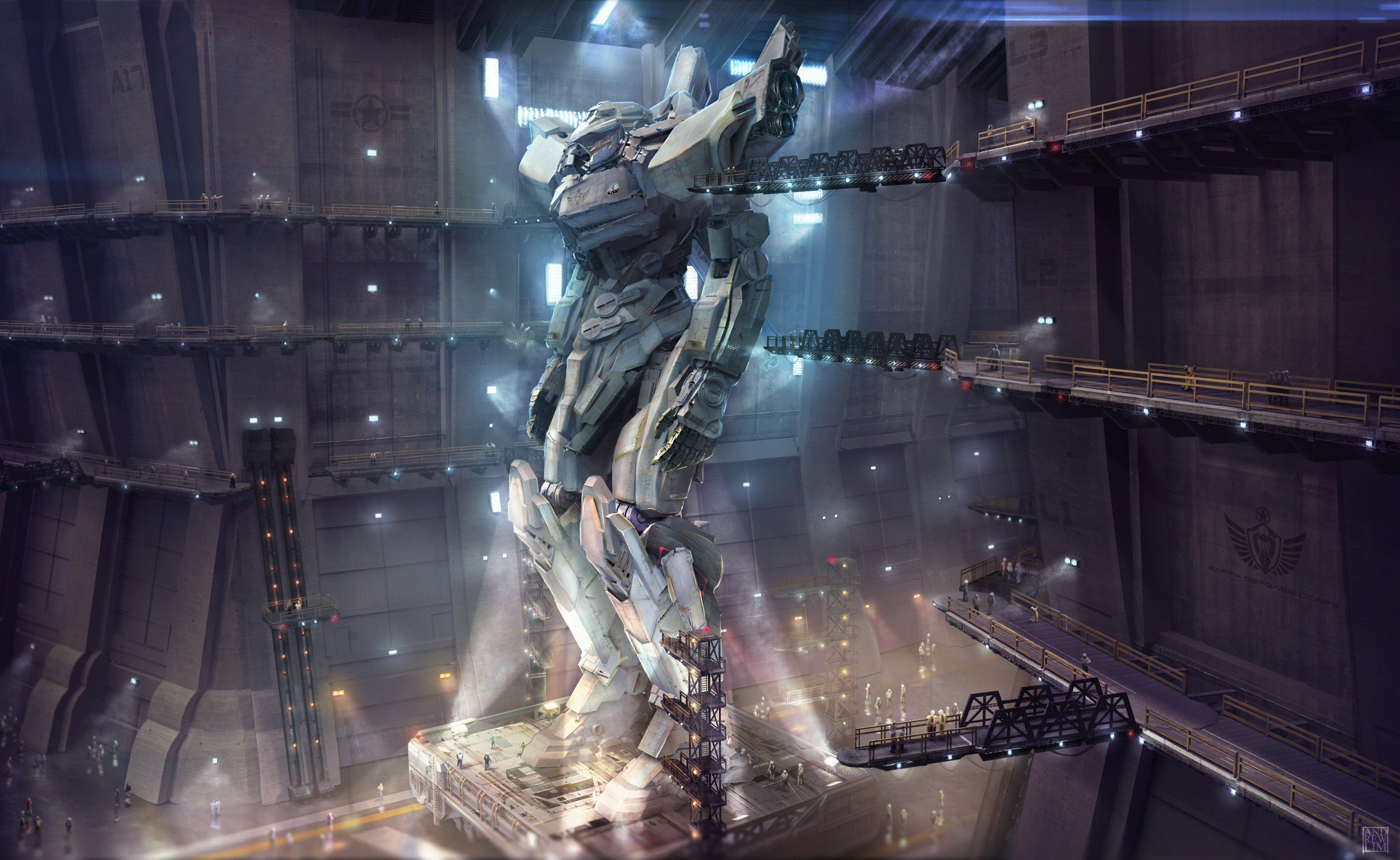 Giant Robot in a Hangar HD Wallpaper
