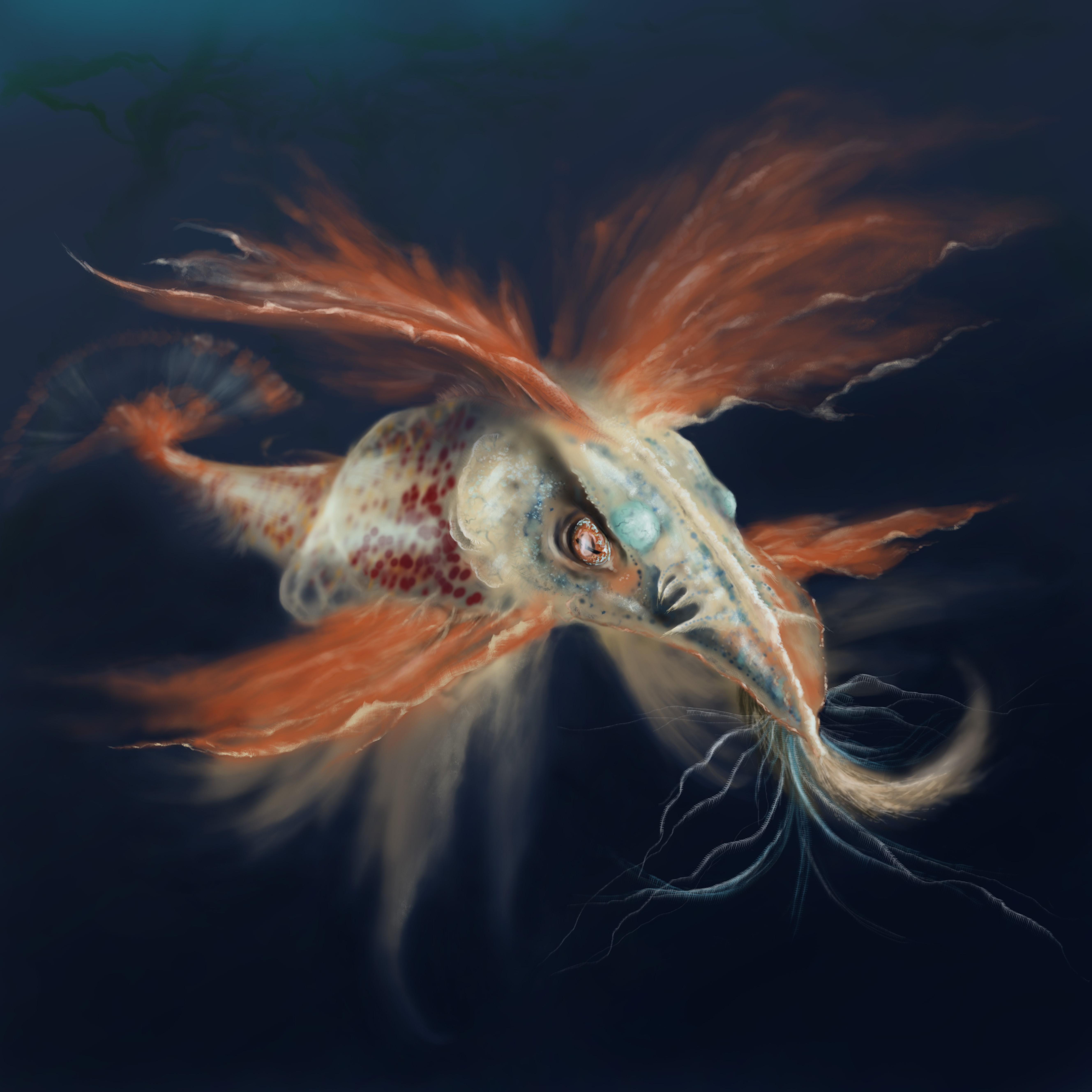 Underwater monster with orange fins HD Wallpaper