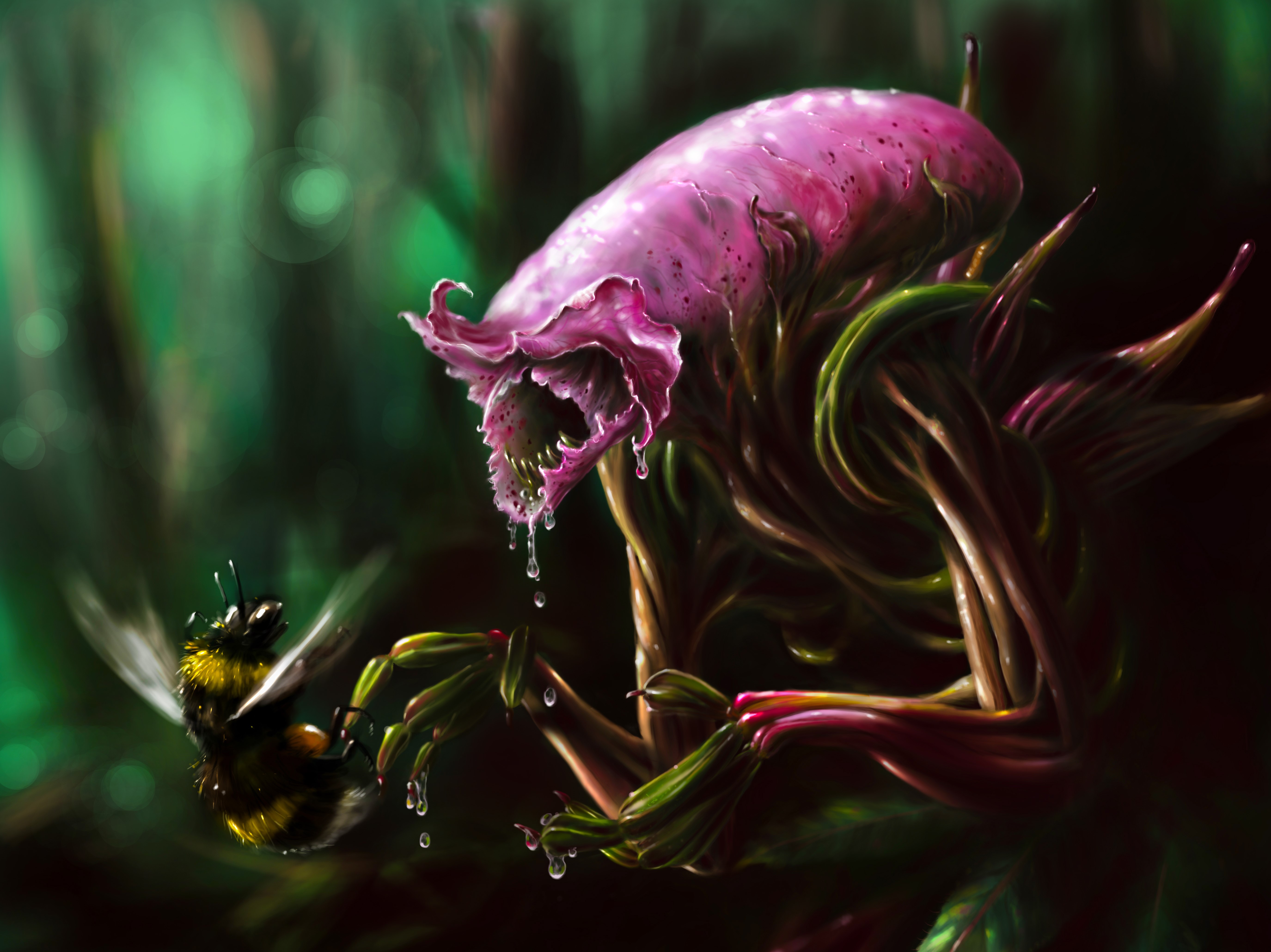 Monster flower with a bee HD Wallpaper