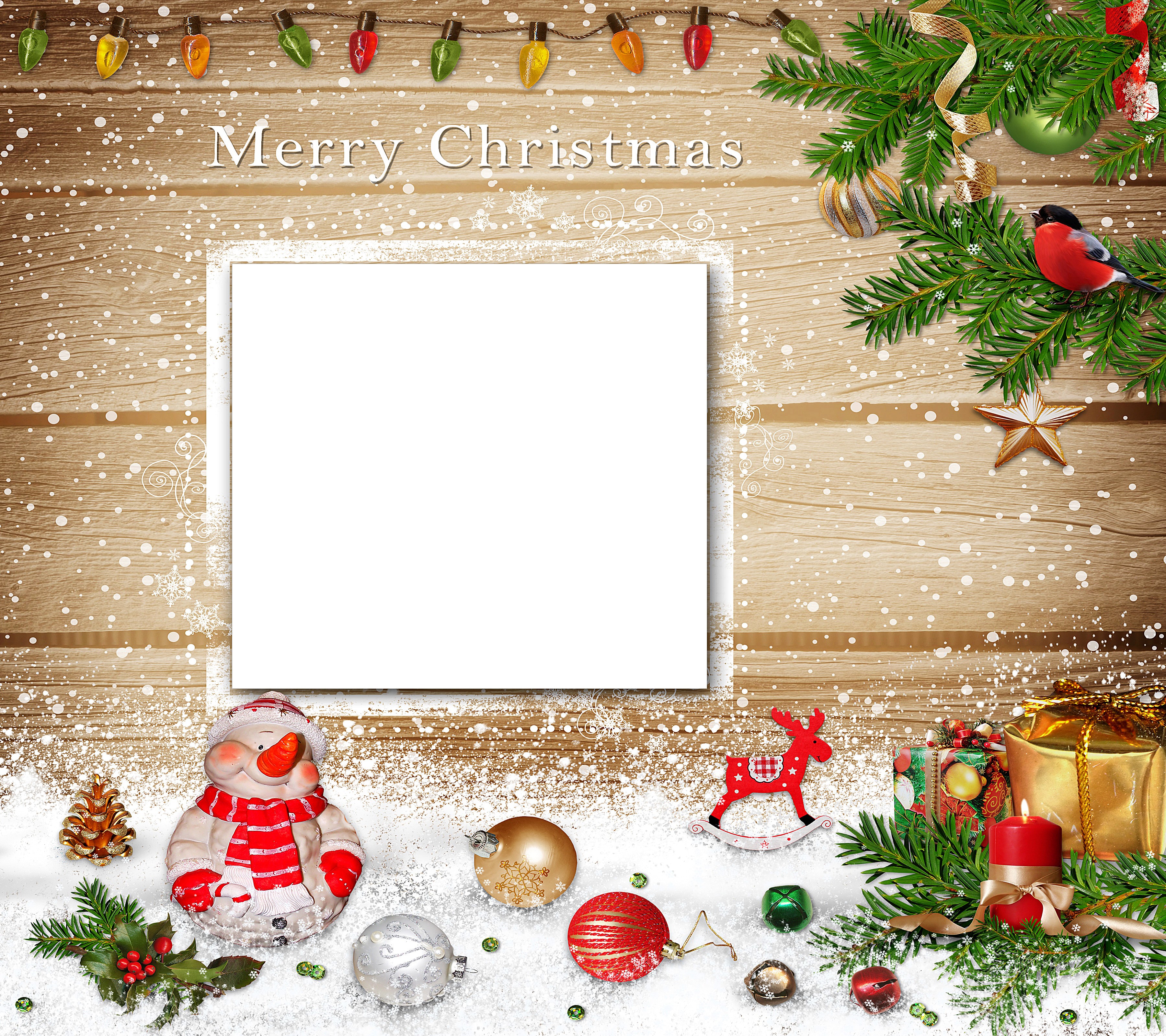 Merry Christmas template with snowman and ornaments HD Wallpaper
