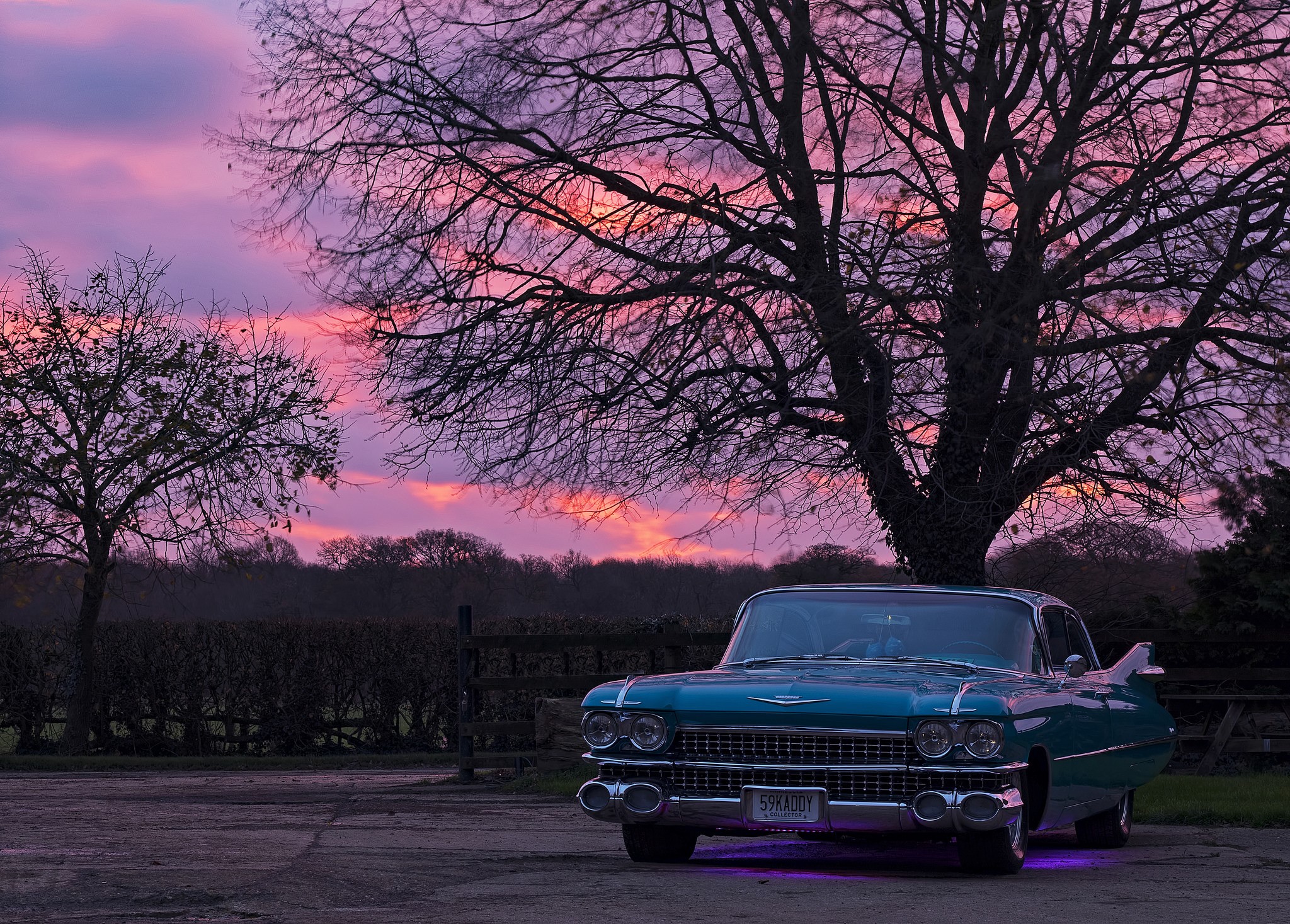 1959 Cadillac Sedan de Ville at sunset HD Wallpaper
