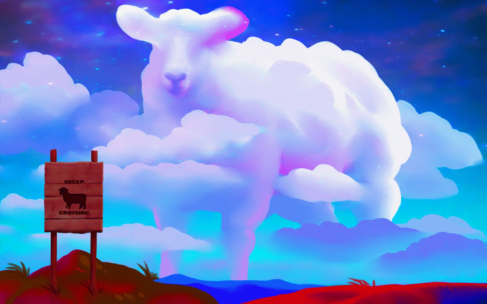 Giant sheep cloud in a fantastic world HD Wallpaper