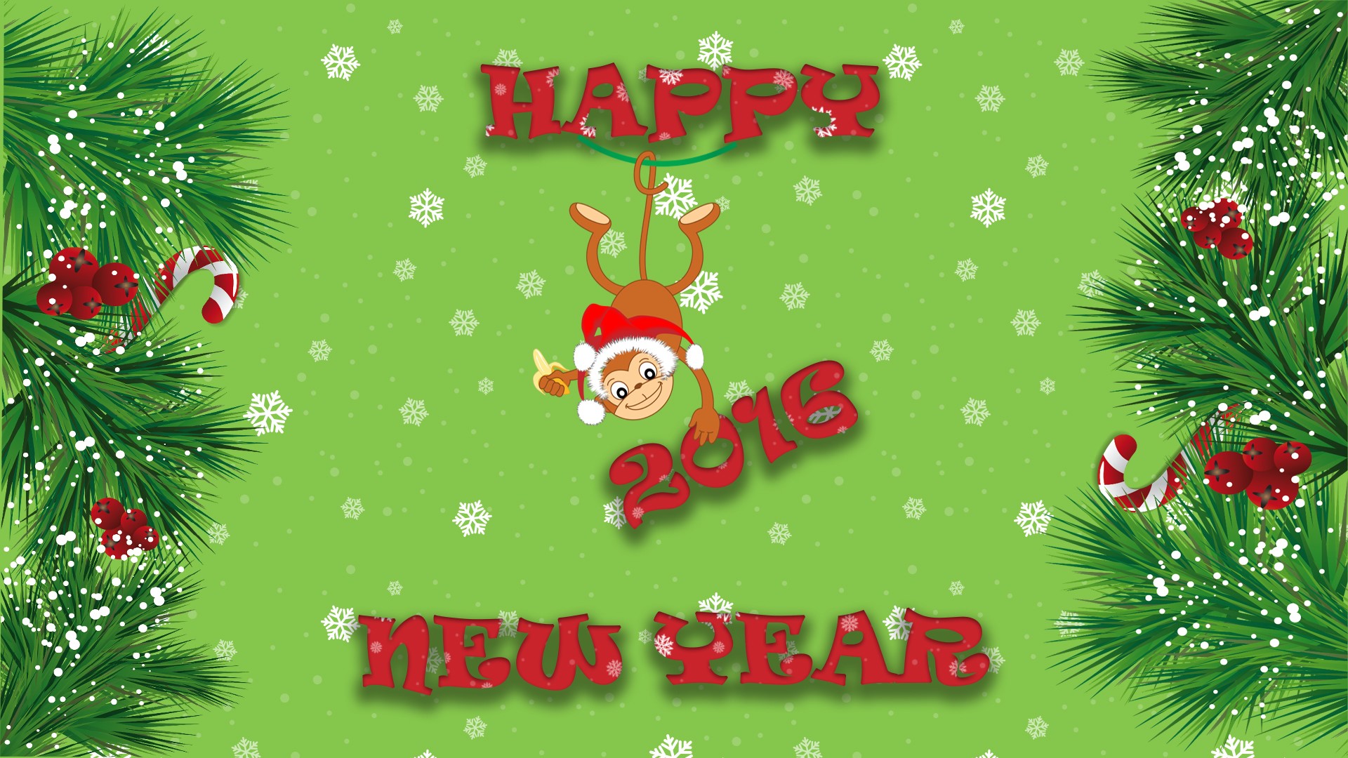 Happy New Year 2016 Monkey Christmas HD Wallpaper