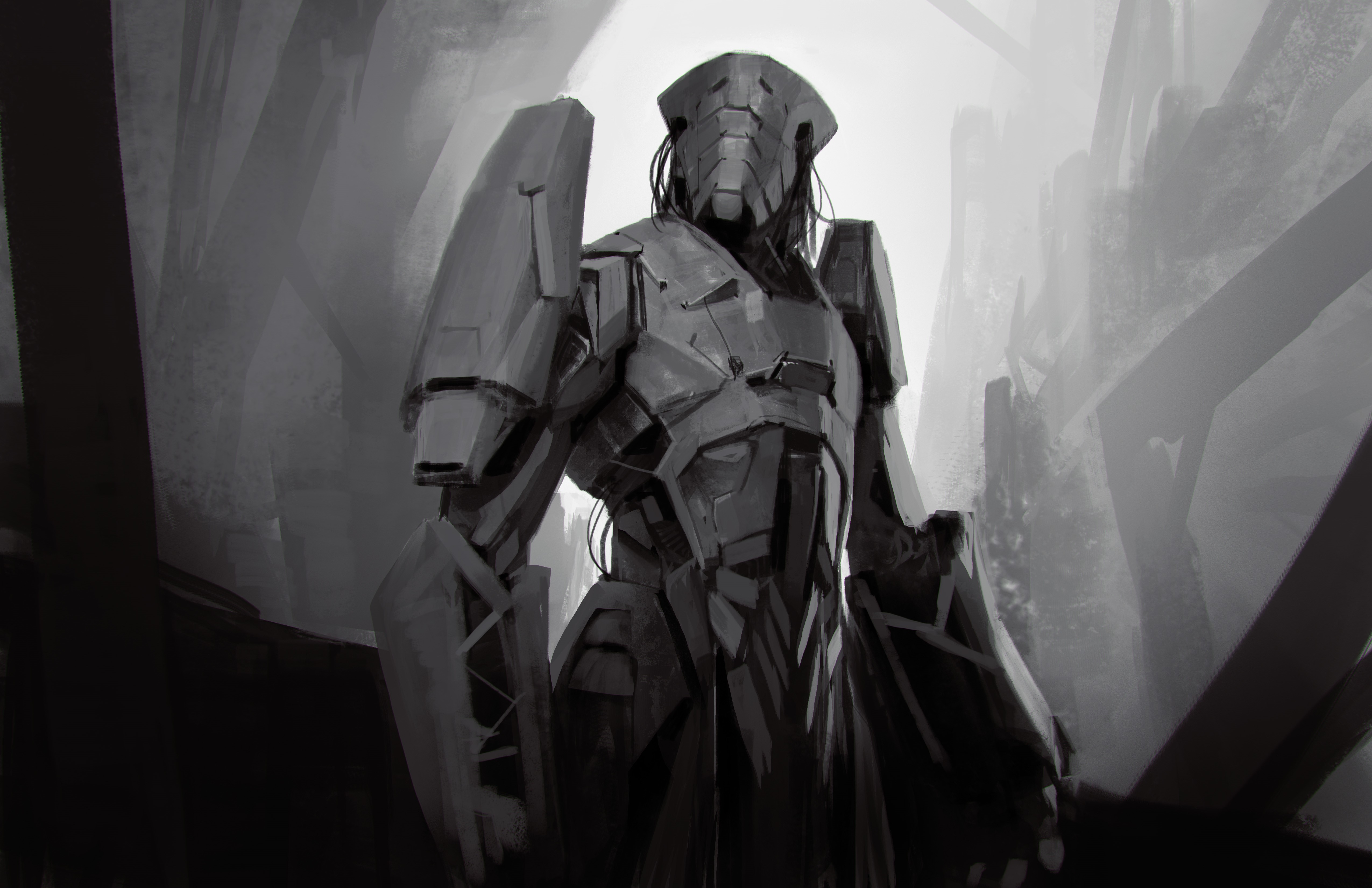 Robot in a futuristic environment HD Wallpaper