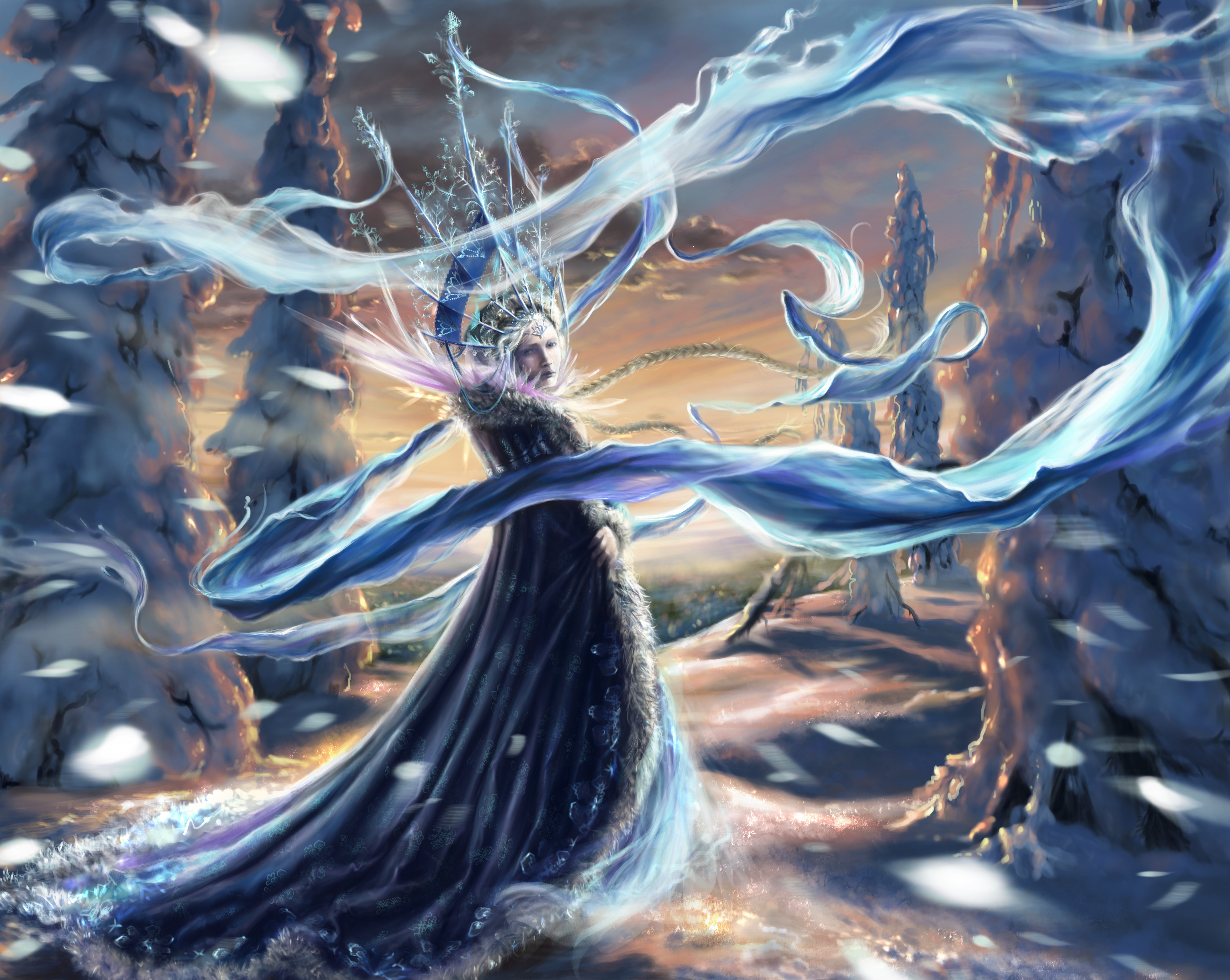 Winter Queen with flowing ice and snow HD Wallpaper