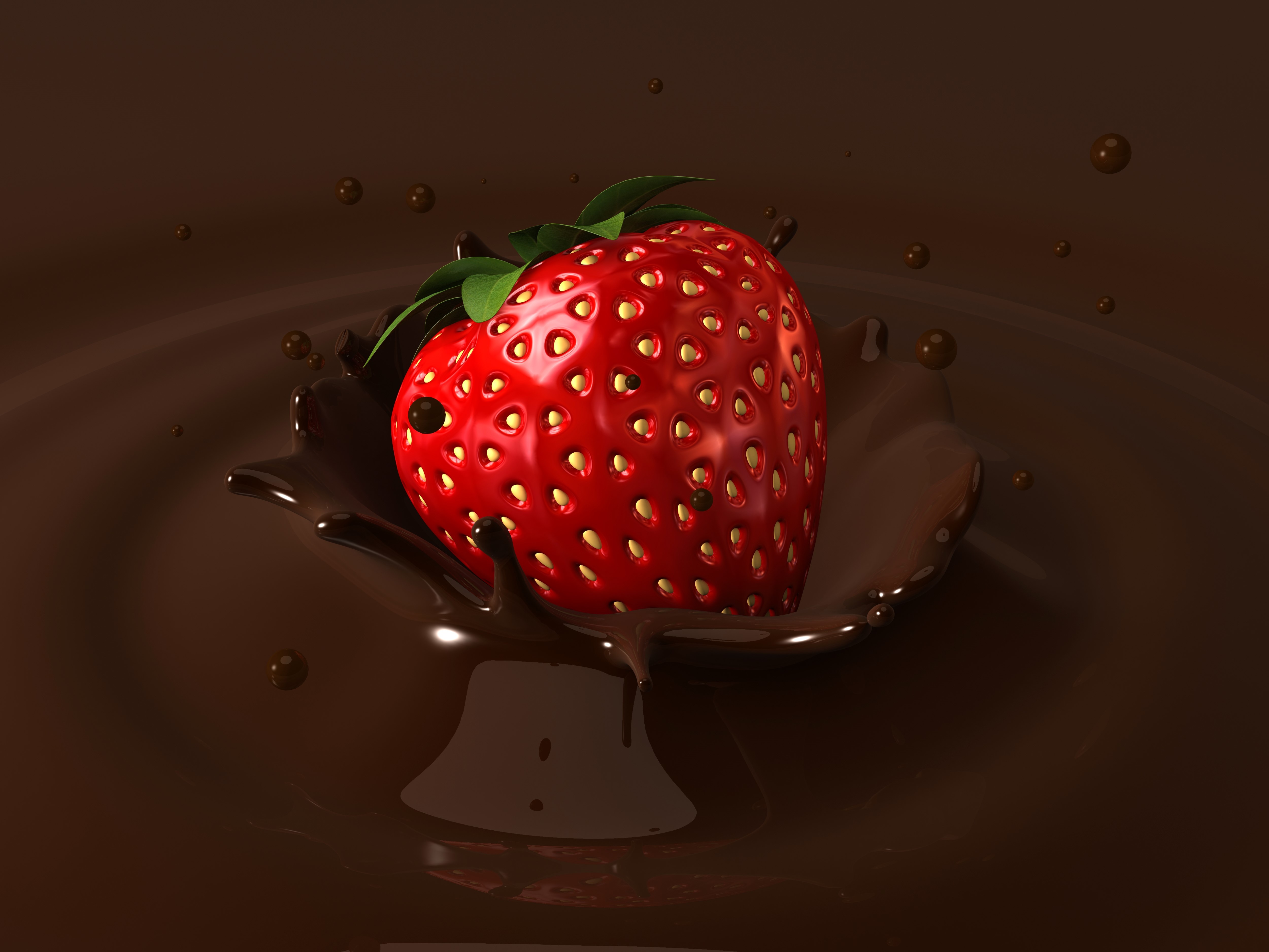 Strawberry splashing into chocolate HD Wallpaper