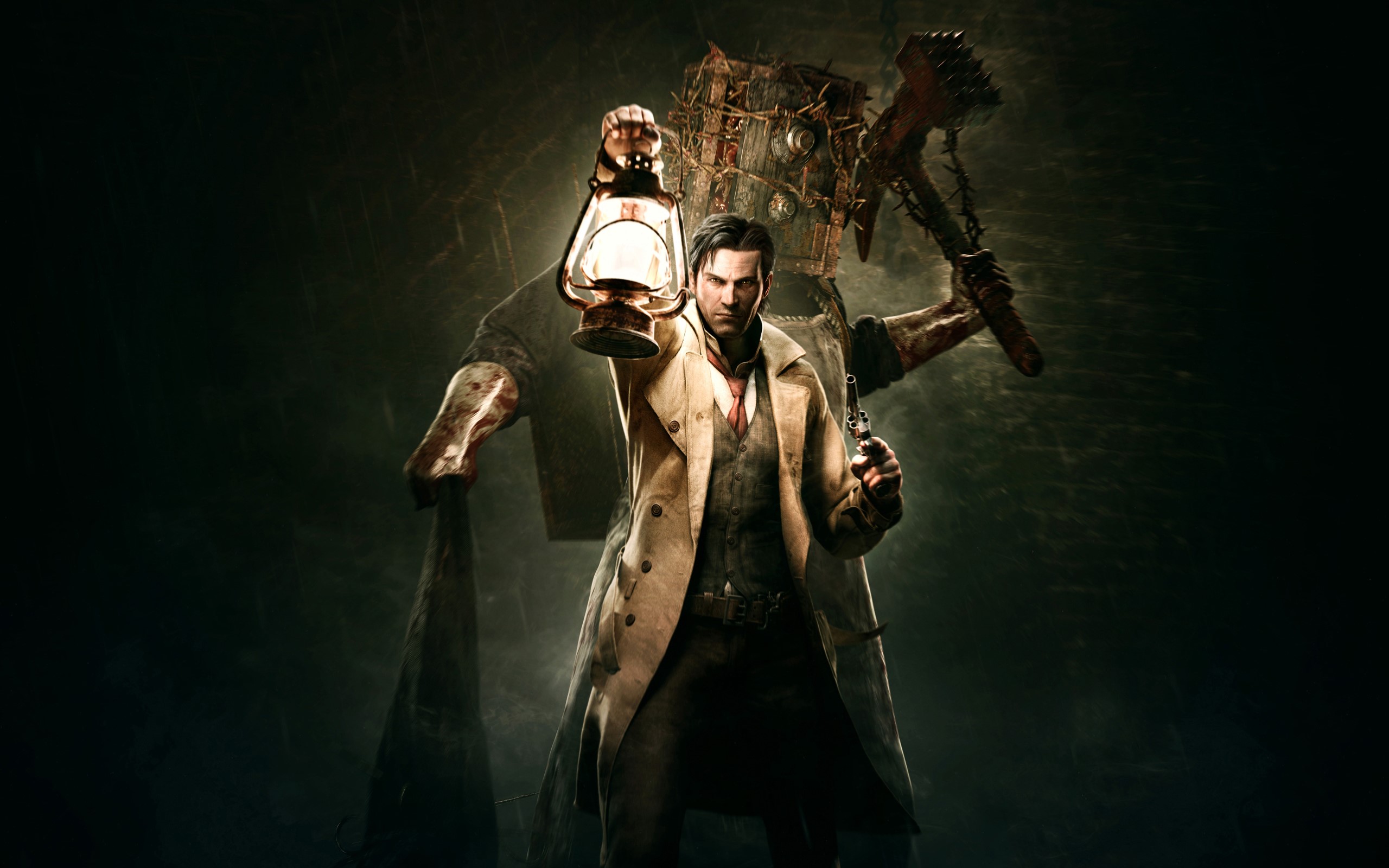 Sebastian Castellanos from The Evil Within holding a lantern and gun HD Wallpaper