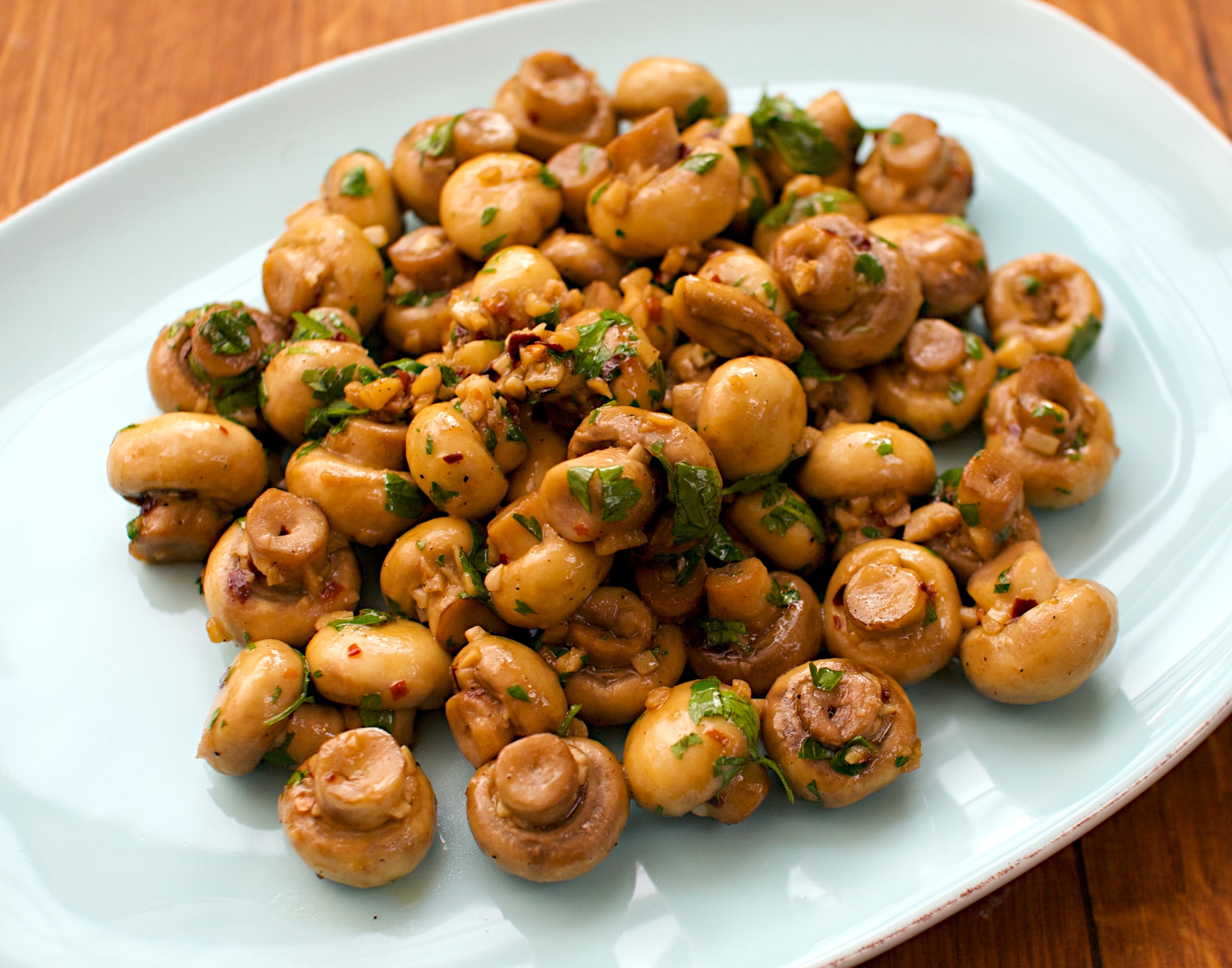 Marinated Mushrooms with Herbs and Spices on a Plate HD Wallpaper