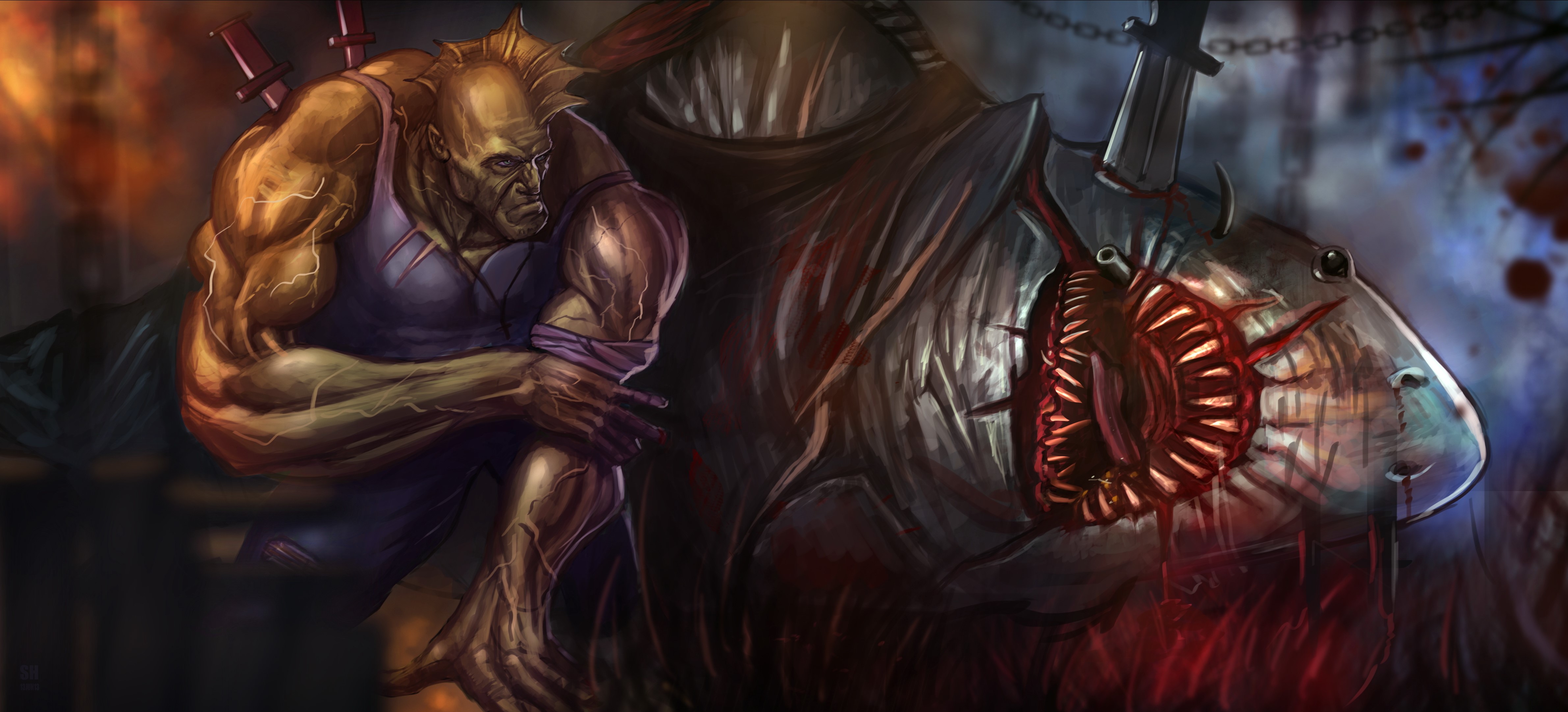 4K Savage Dragon vs Shark Warrior HD Wallpaper