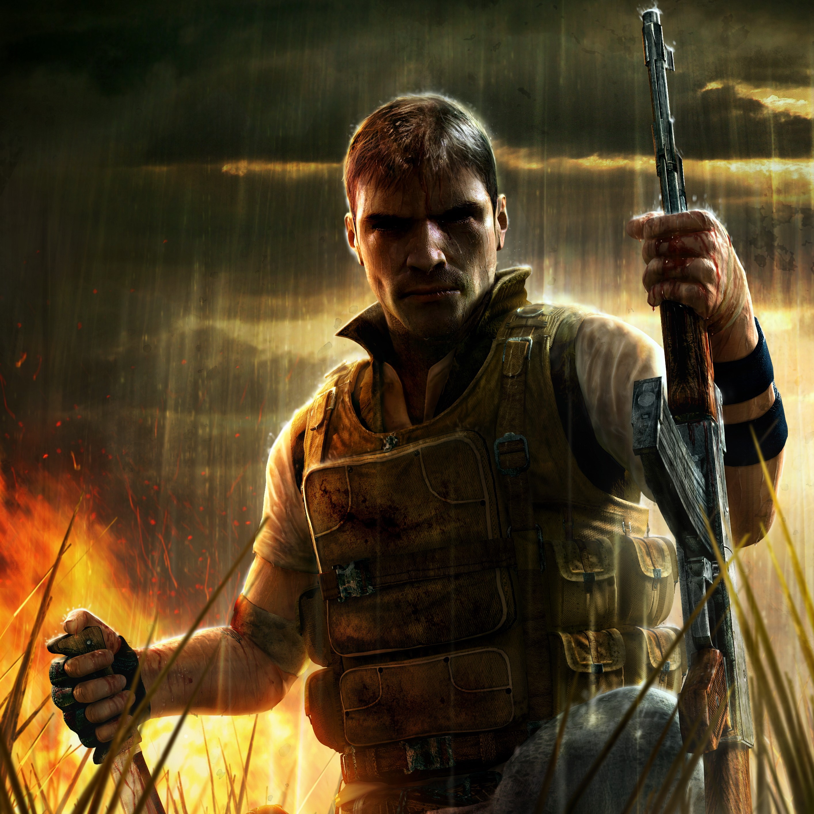 Man with assault rifle in the rain HD Wallpaper