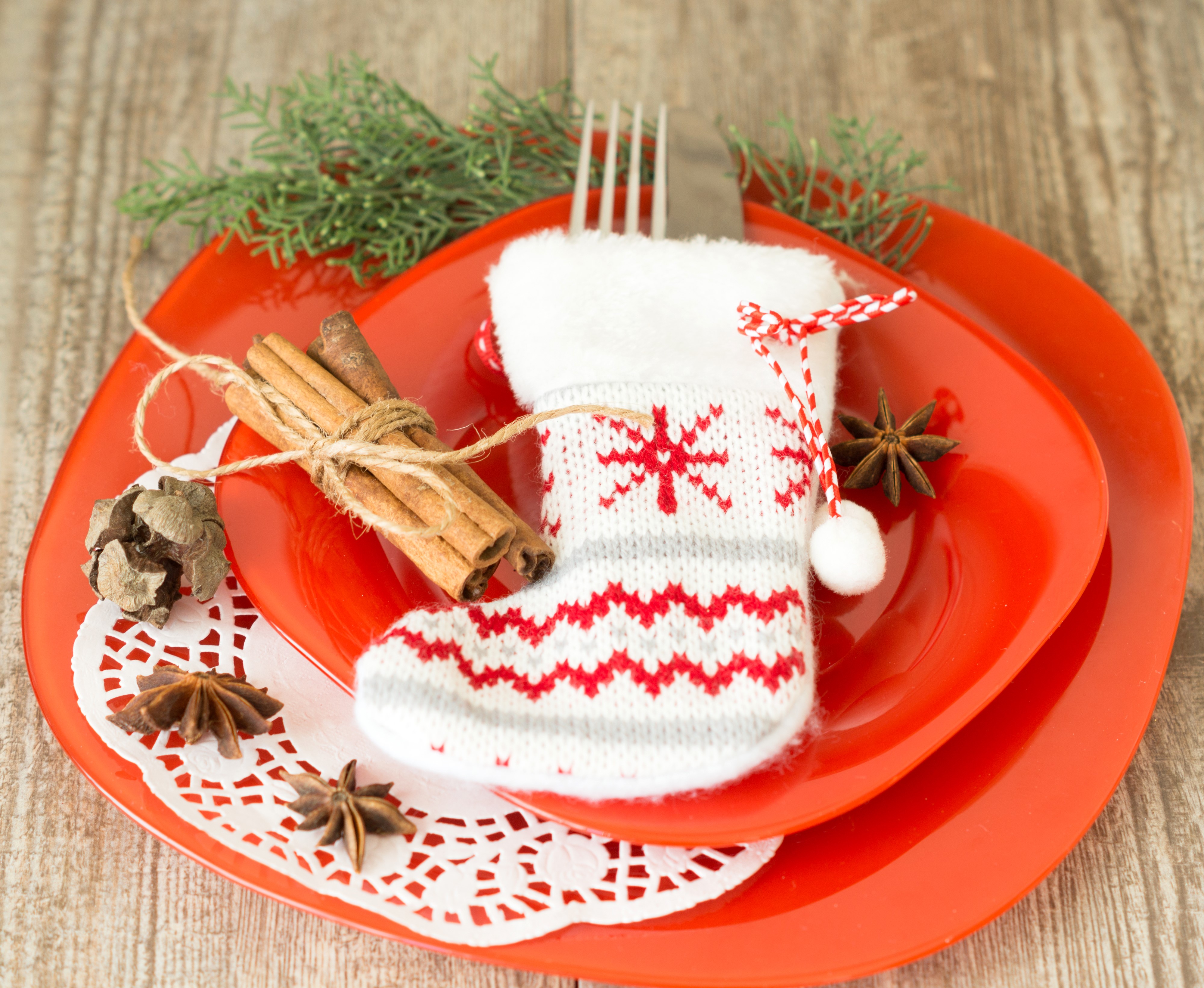 Christmas Place Setting with Stocking and Spices HD Wallpaper