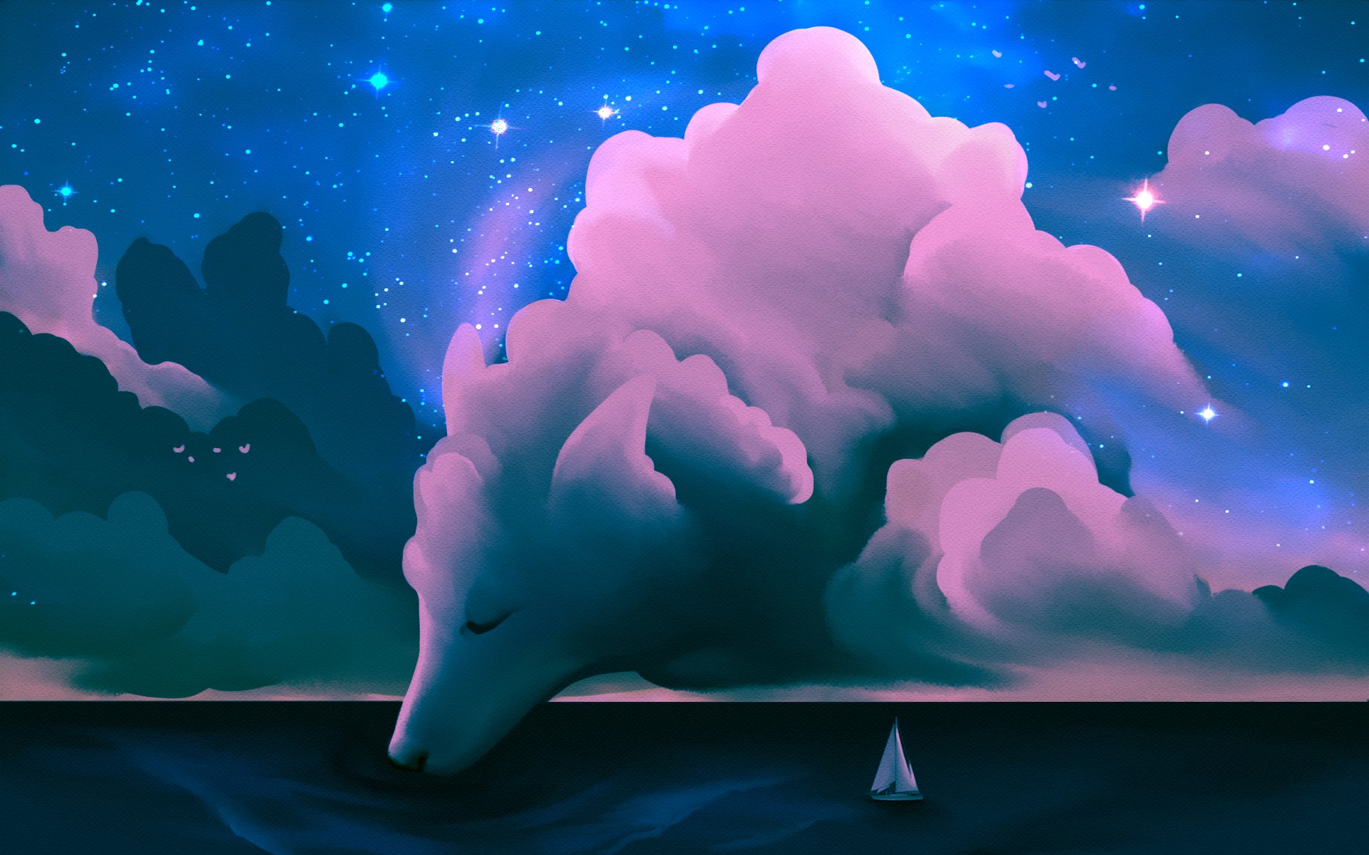 Wolf cloud over the ocean at night HD Wallpaper