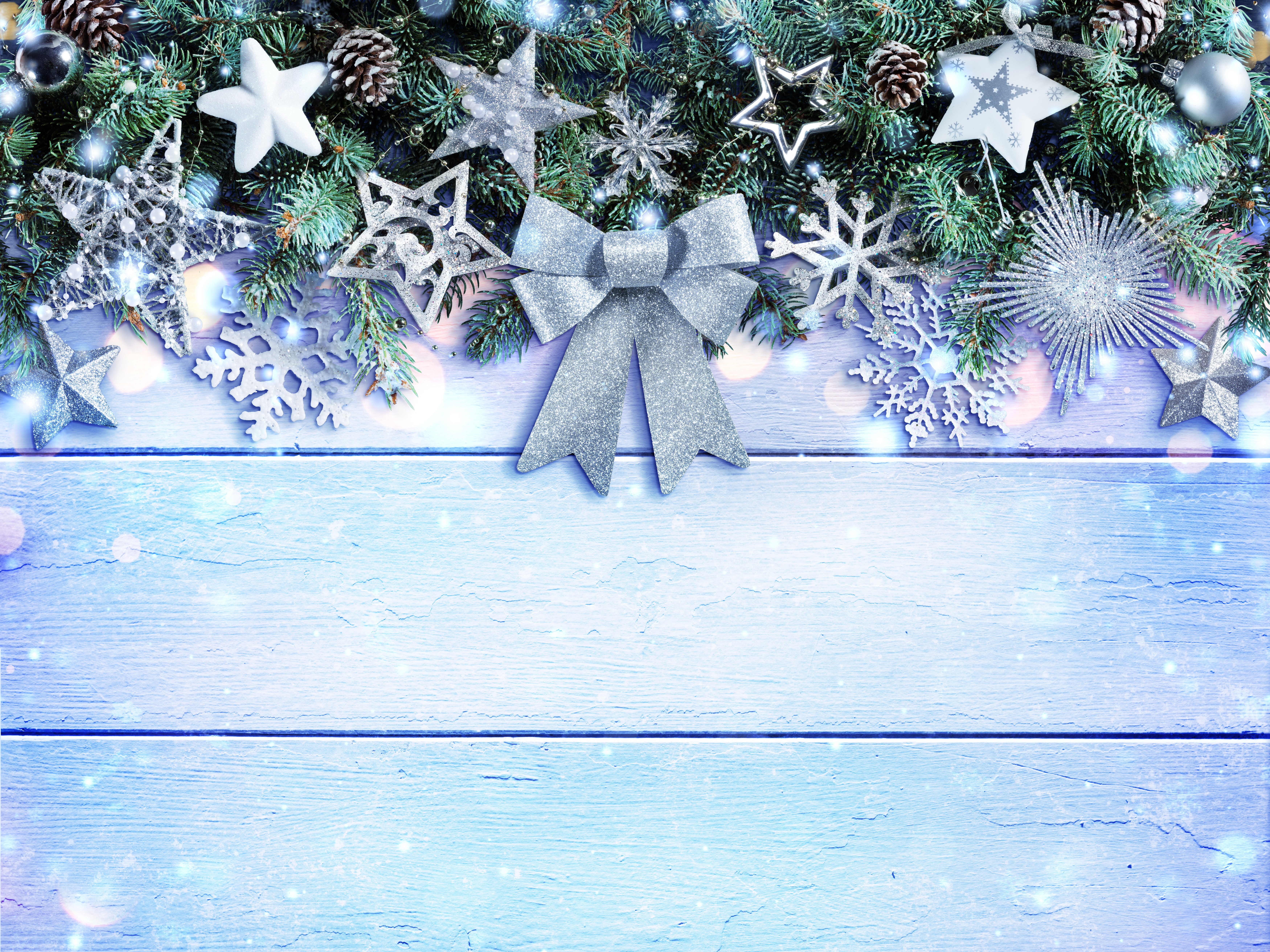 Christmas Decorations on Wooden Surface HD Wallpaper