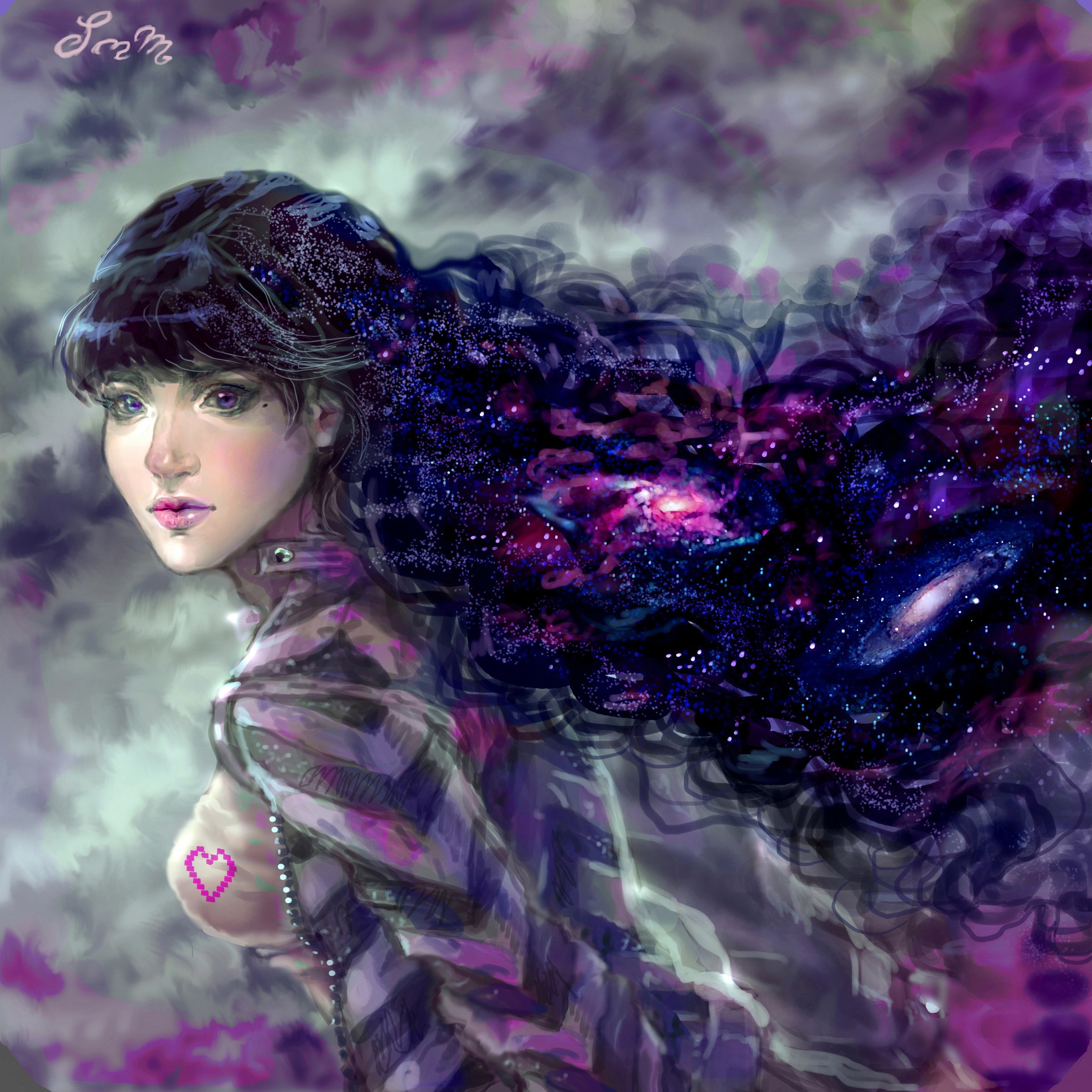 Girl with galaxy hair HD Wallpaper