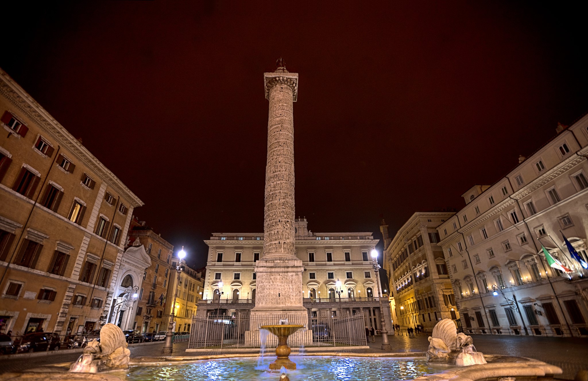 Column of Marcus Aurelius in Rome at Night HD Wallpaper
