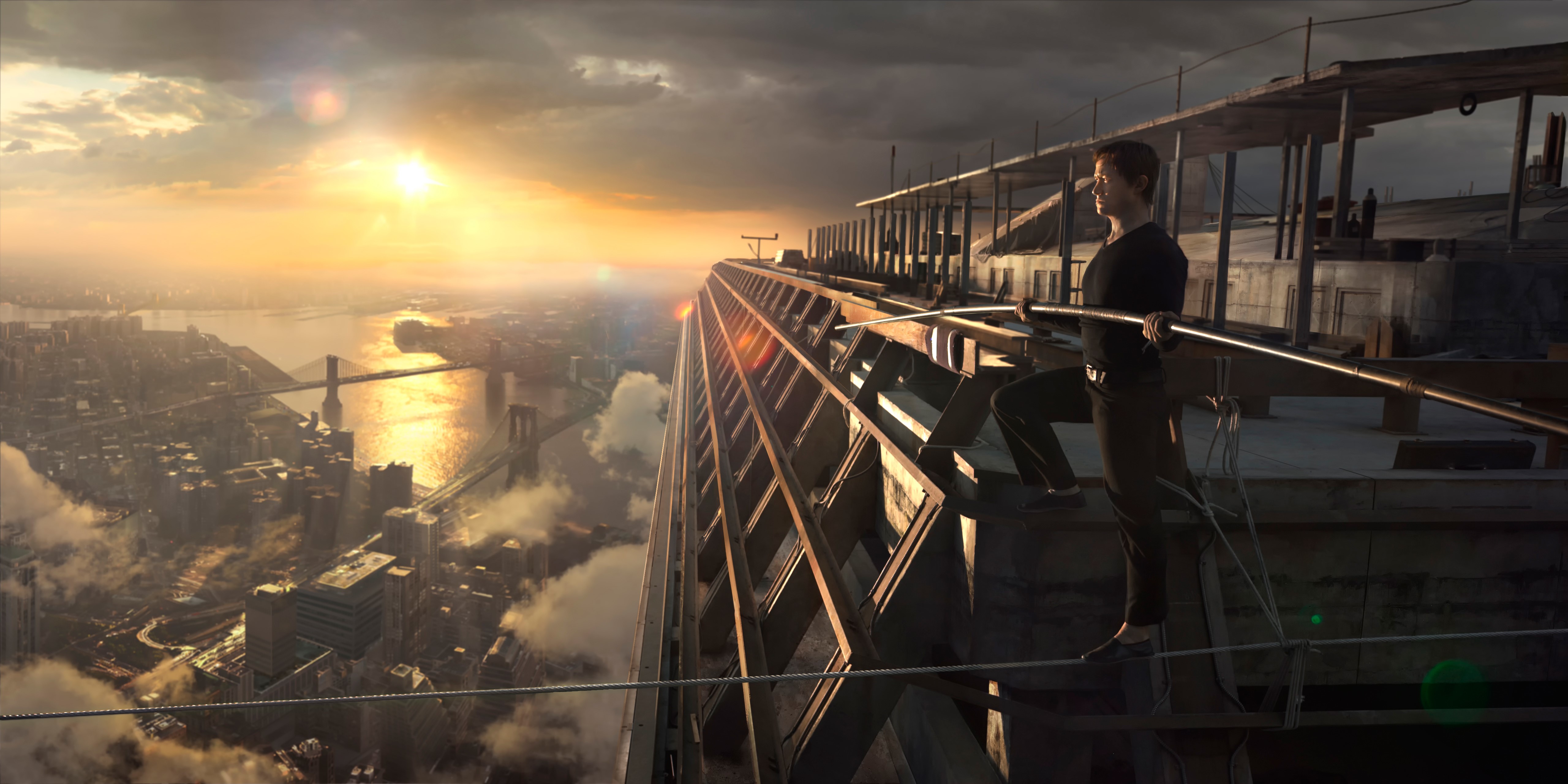 Joseph Gordon-Levitt on a tightrope in The Walk HD Wallpaper