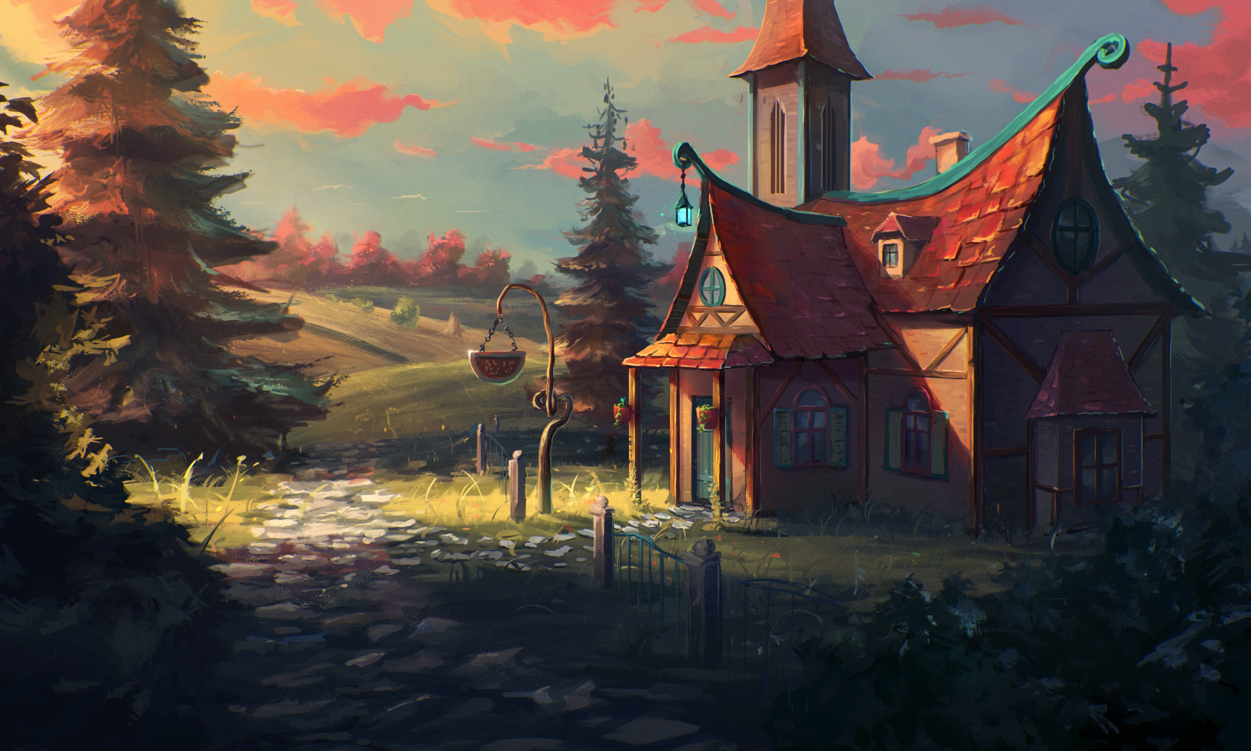 4K Pictorial art of a fantasy house HD Wallpaper