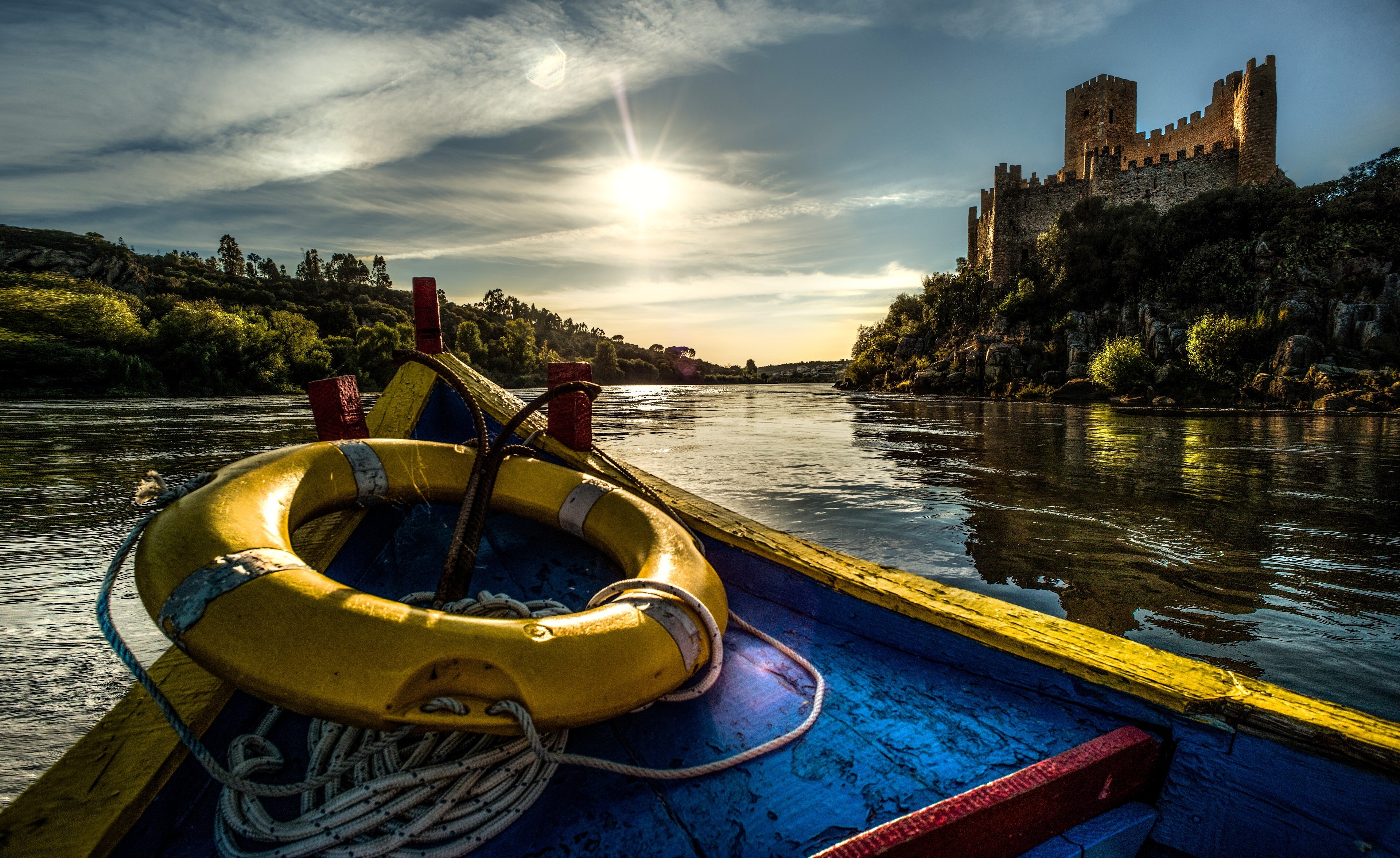 4K Castle of Almourol Tagus River Portugal Boat HD Wallpaper