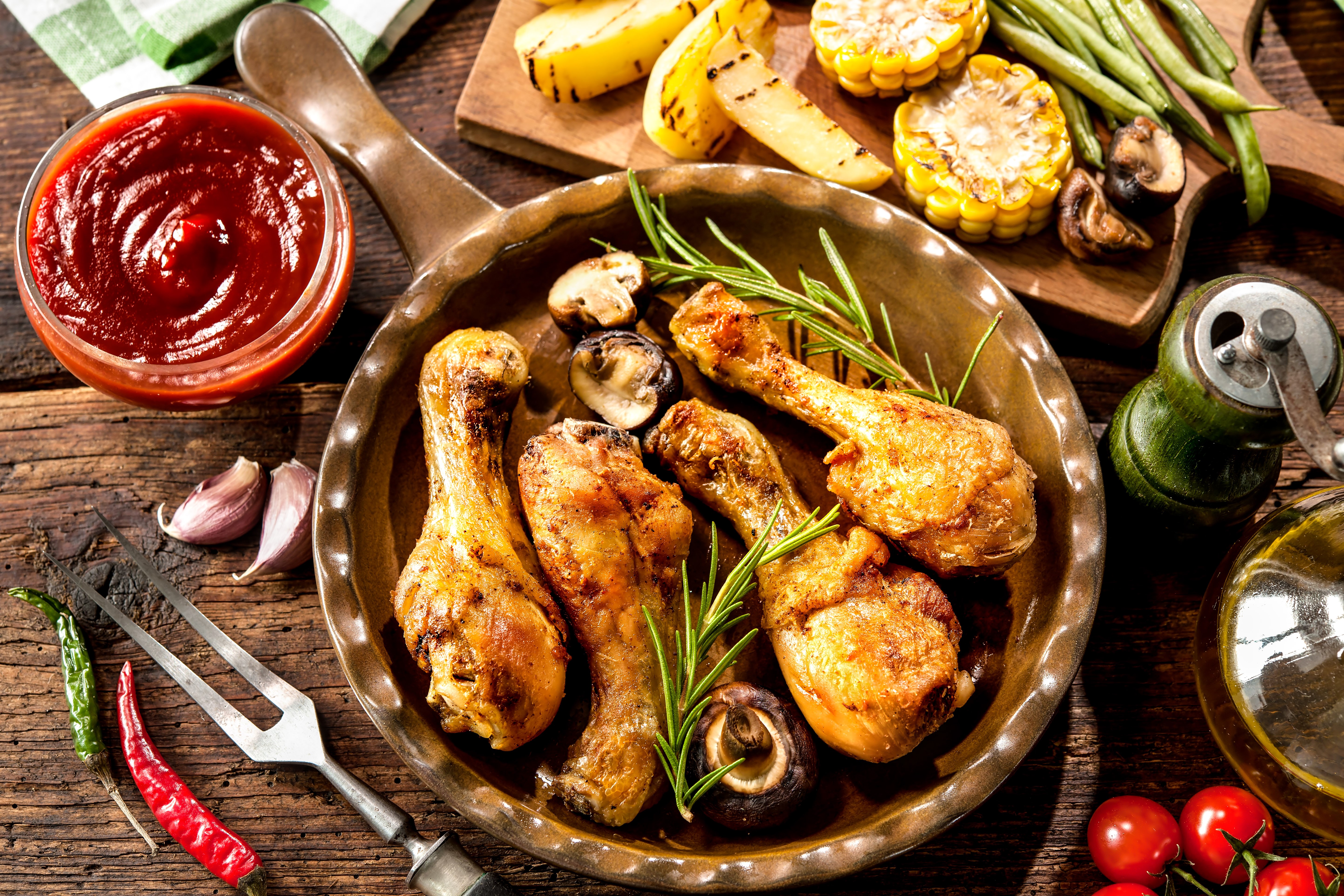 Roast Chicken with Ketchup and Vegetables HD Wallpaper