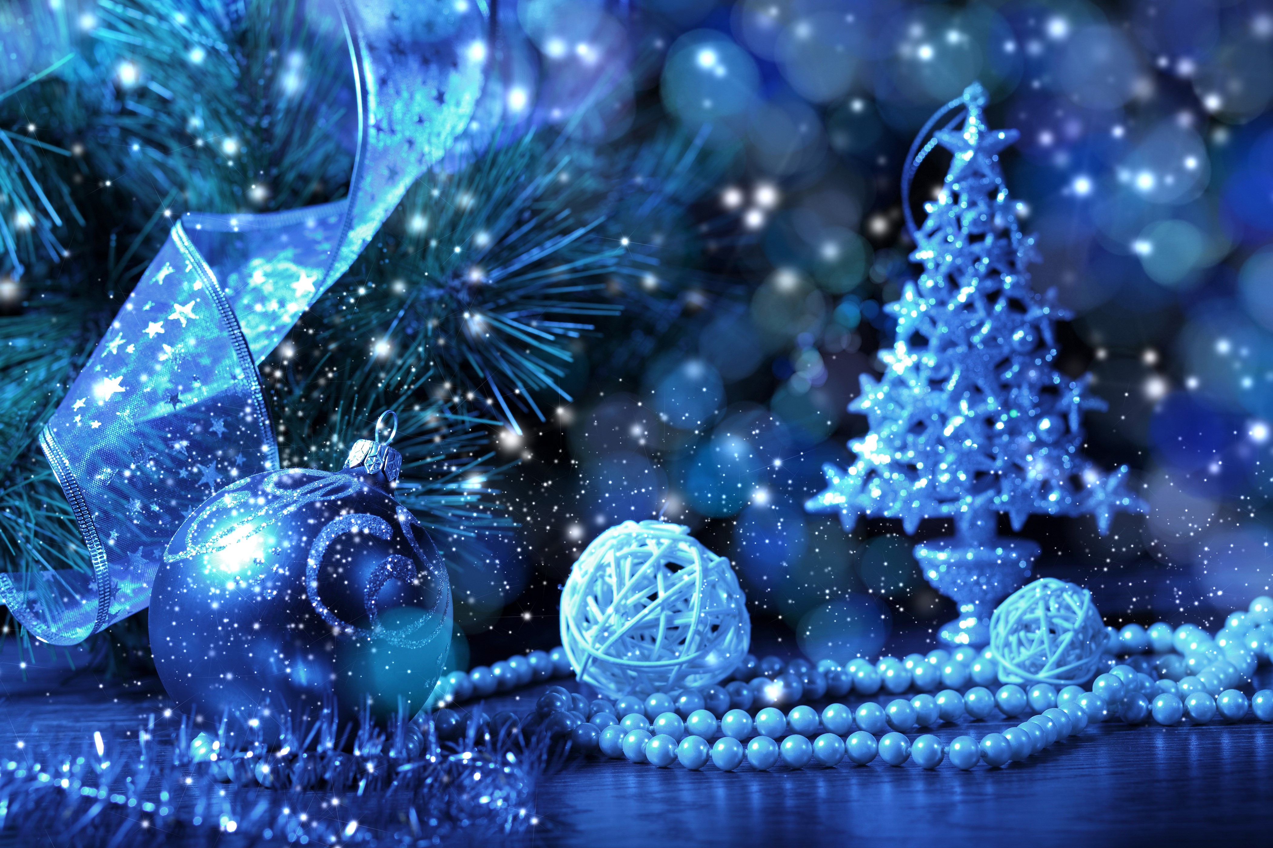 Blue Christmas ornaments and decorations HD Wallpaper