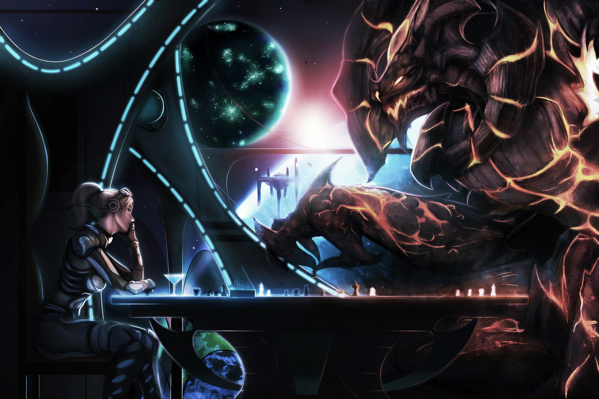 StarCraft Terran Marine and Diablo monster playing chess HD Wallpaper