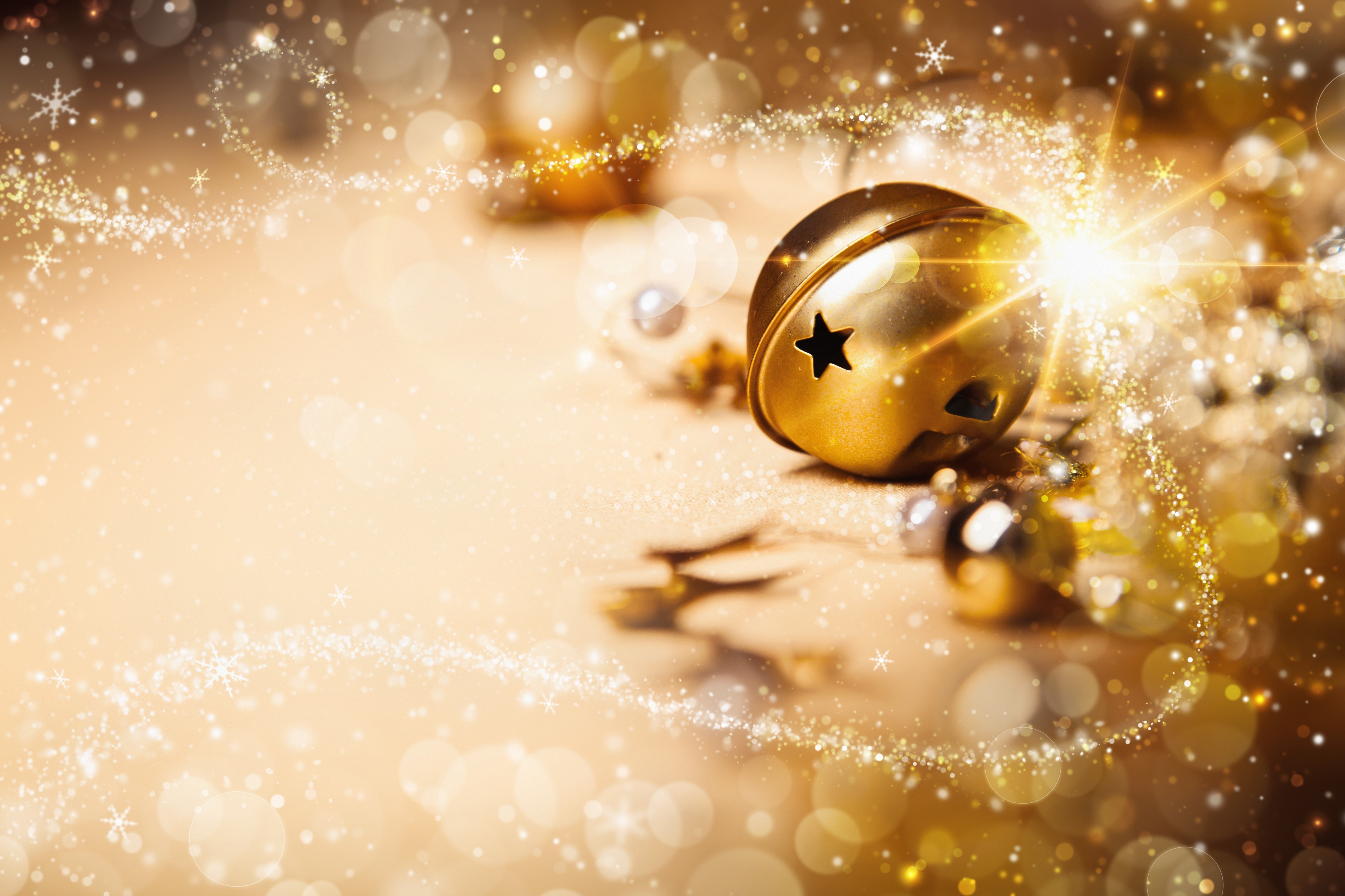 Golden Christmas Bells with Sparkles HD Wallpaper