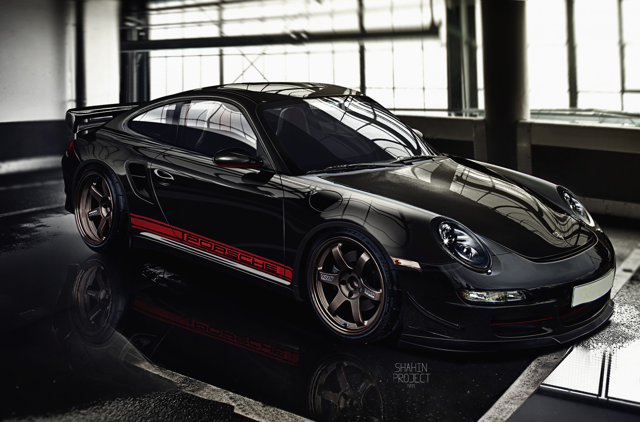 Black Porsche 911 GT3 RS 991 with Red Stripes HD Wallpaper