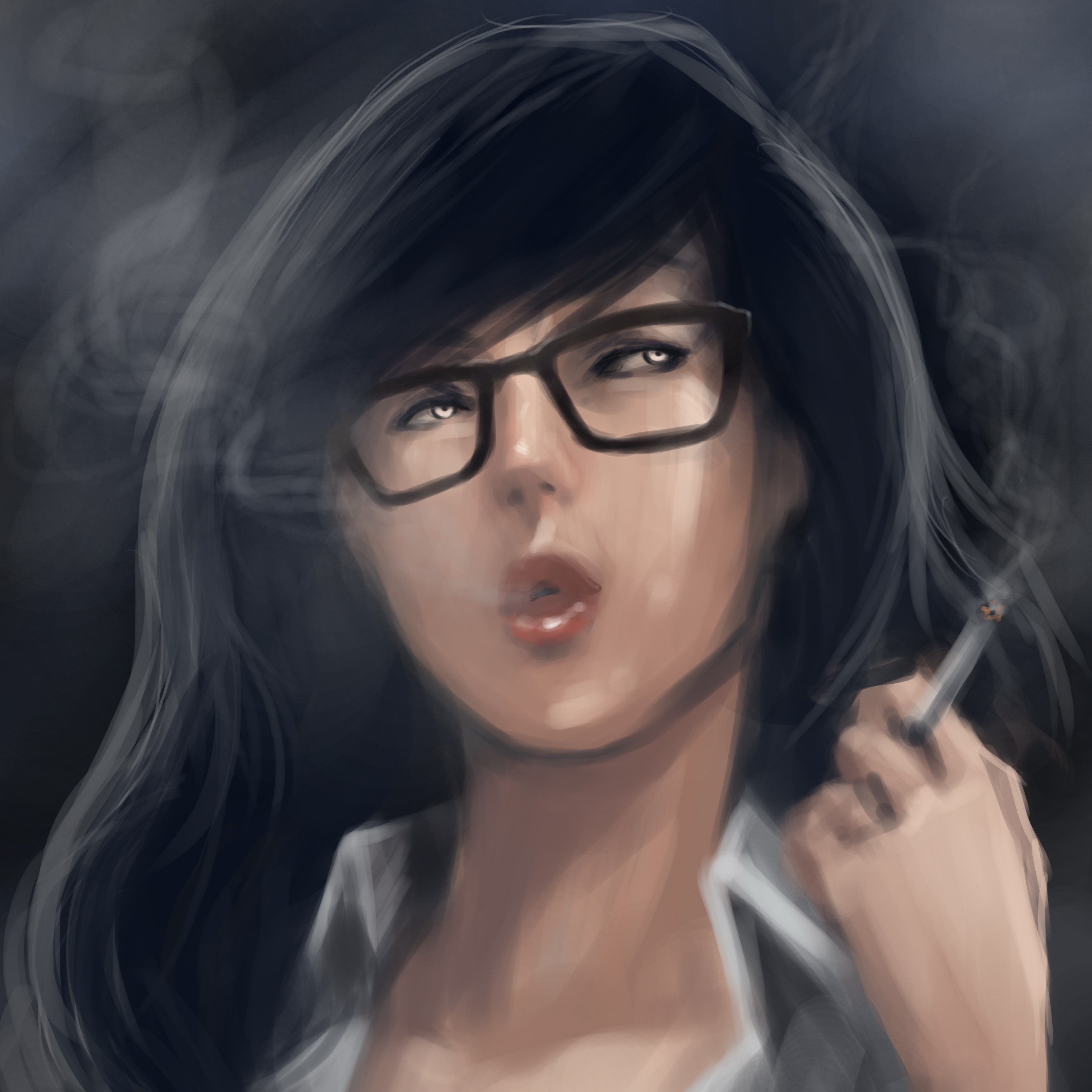 Painting of a woman with glasses smoking HD Wallpaper