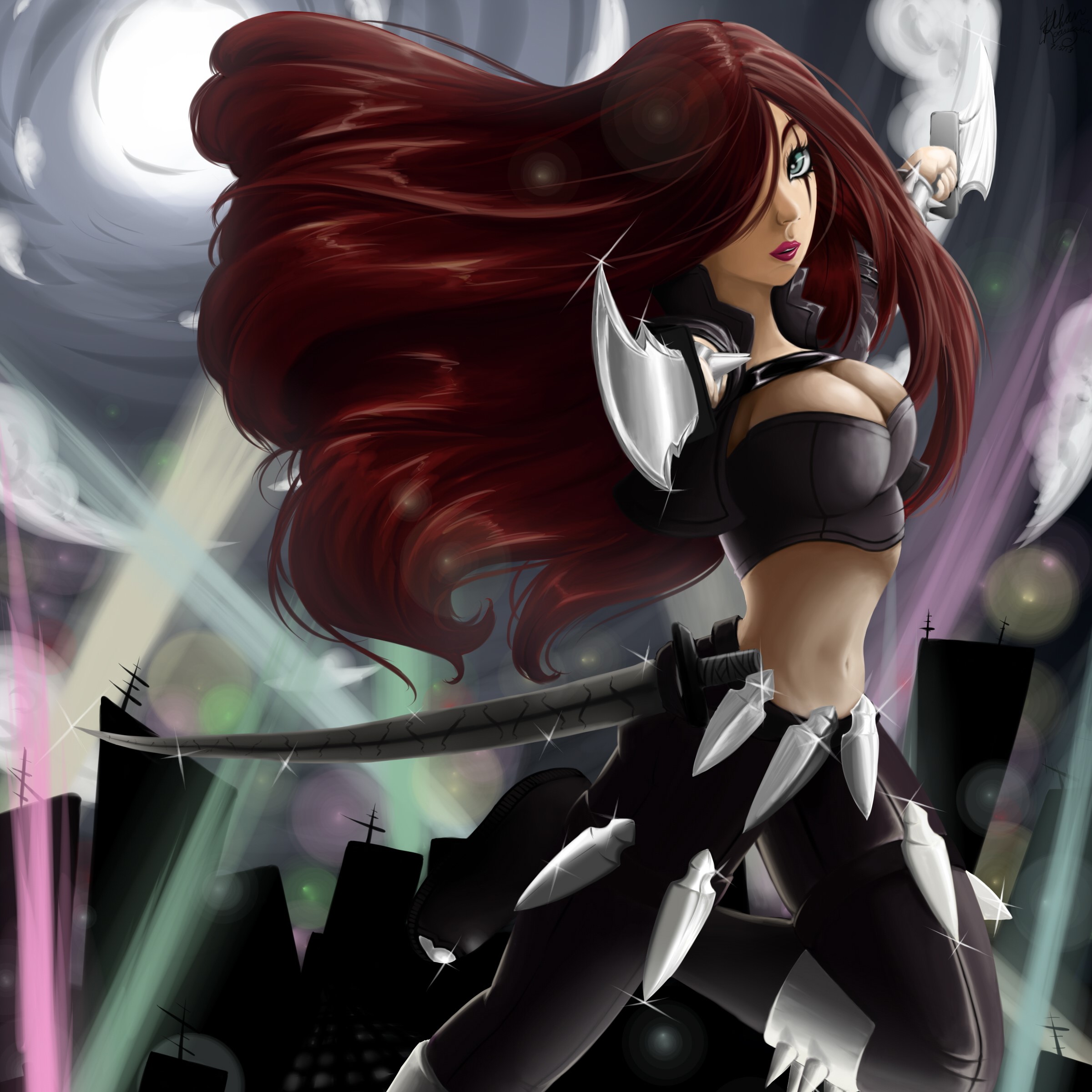 Katarina from League of Legends with red hair HD Wallpaper