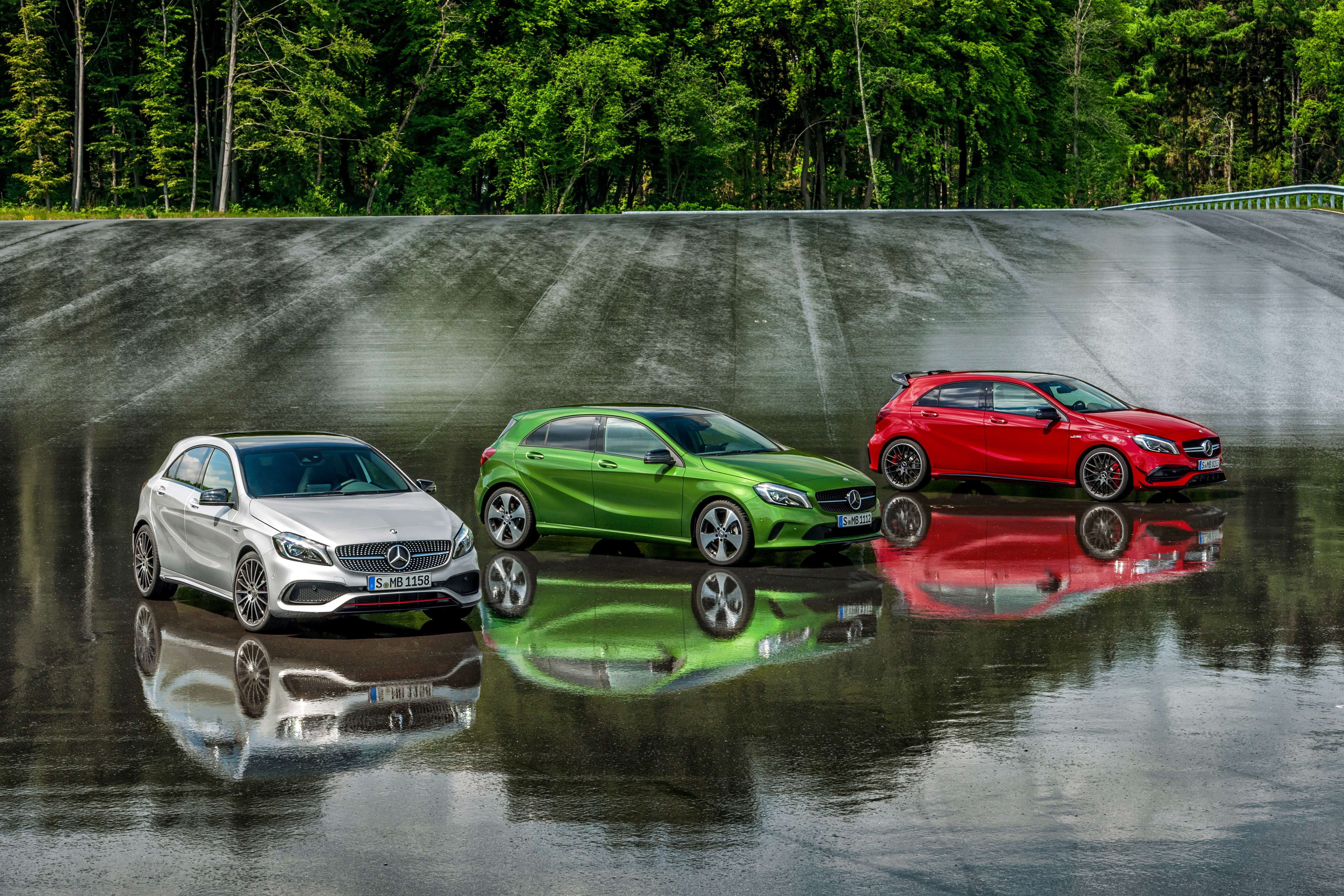 Three Mercedes-Benz A-Class W176 cars HD Wallpaper