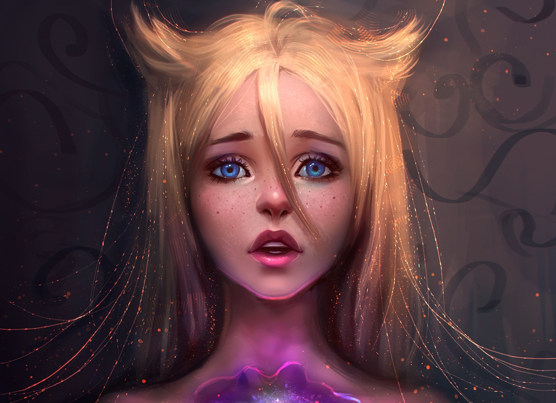 Blonde girl with blue eyes and cat ears HD Wallpaper