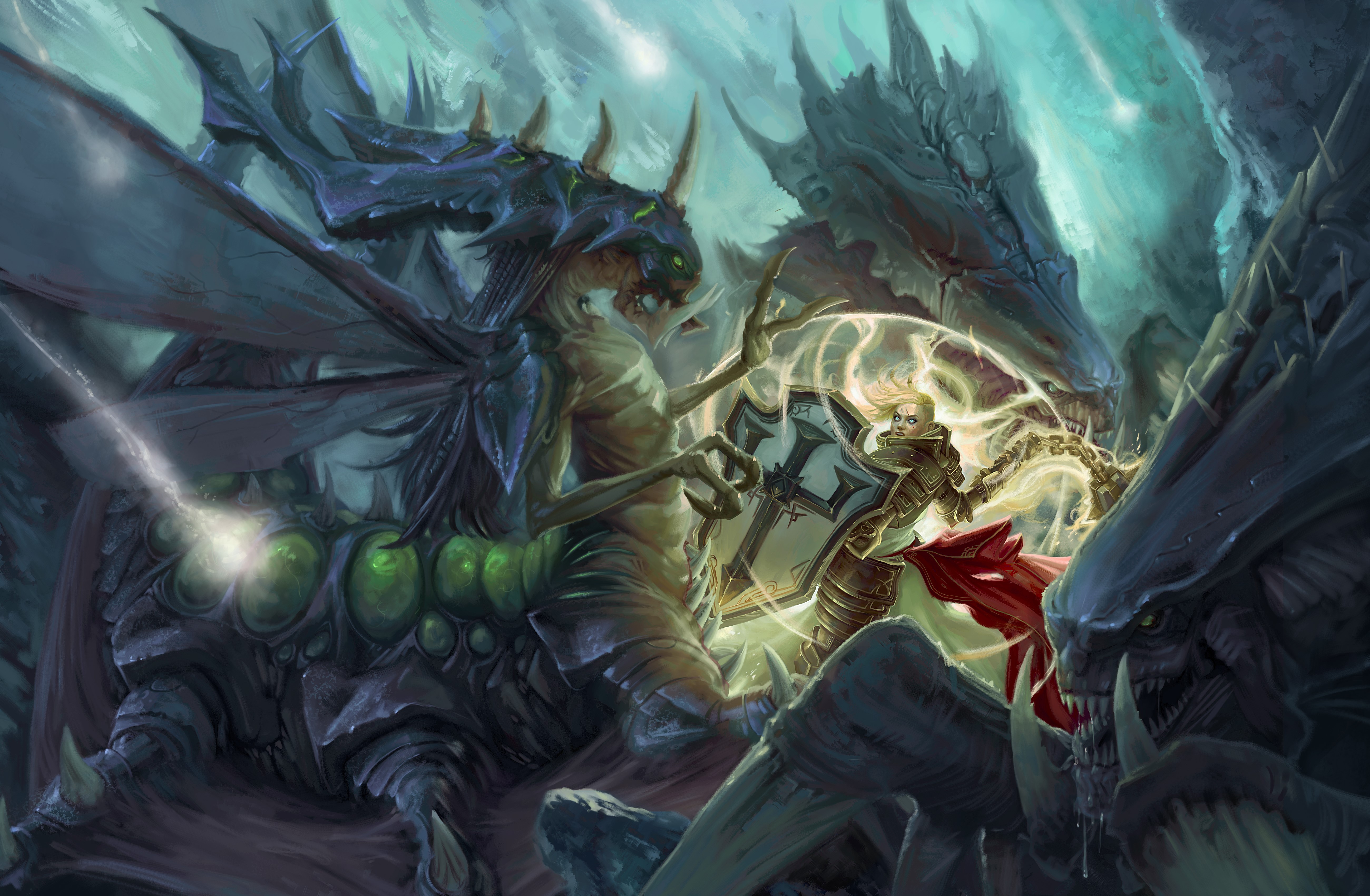 Heroes of the Storm battle between a warrior and monsters HD Wallpaper