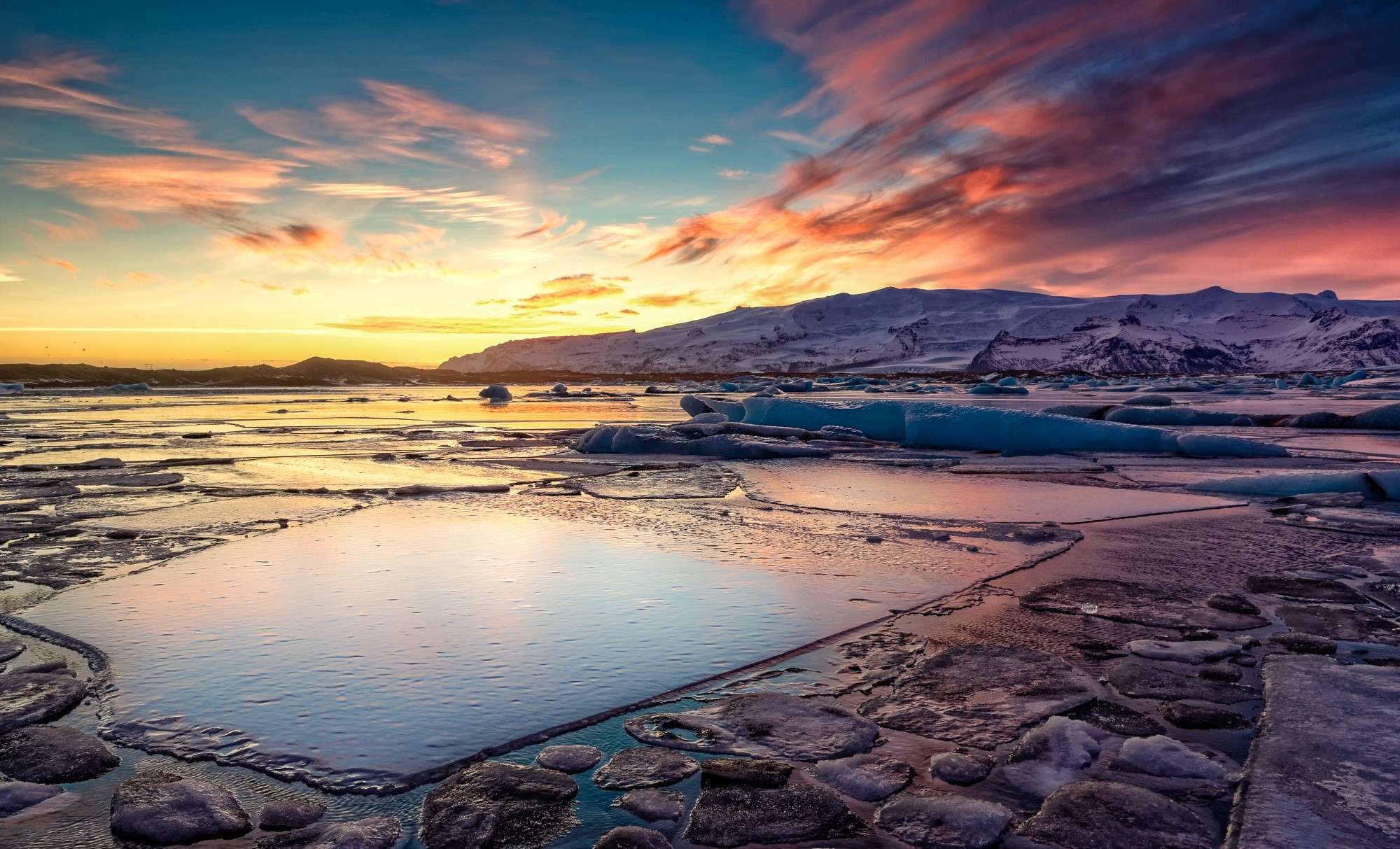 Jokulsarlon Iceland Winter Sunrise Scenery HD Wallpaper