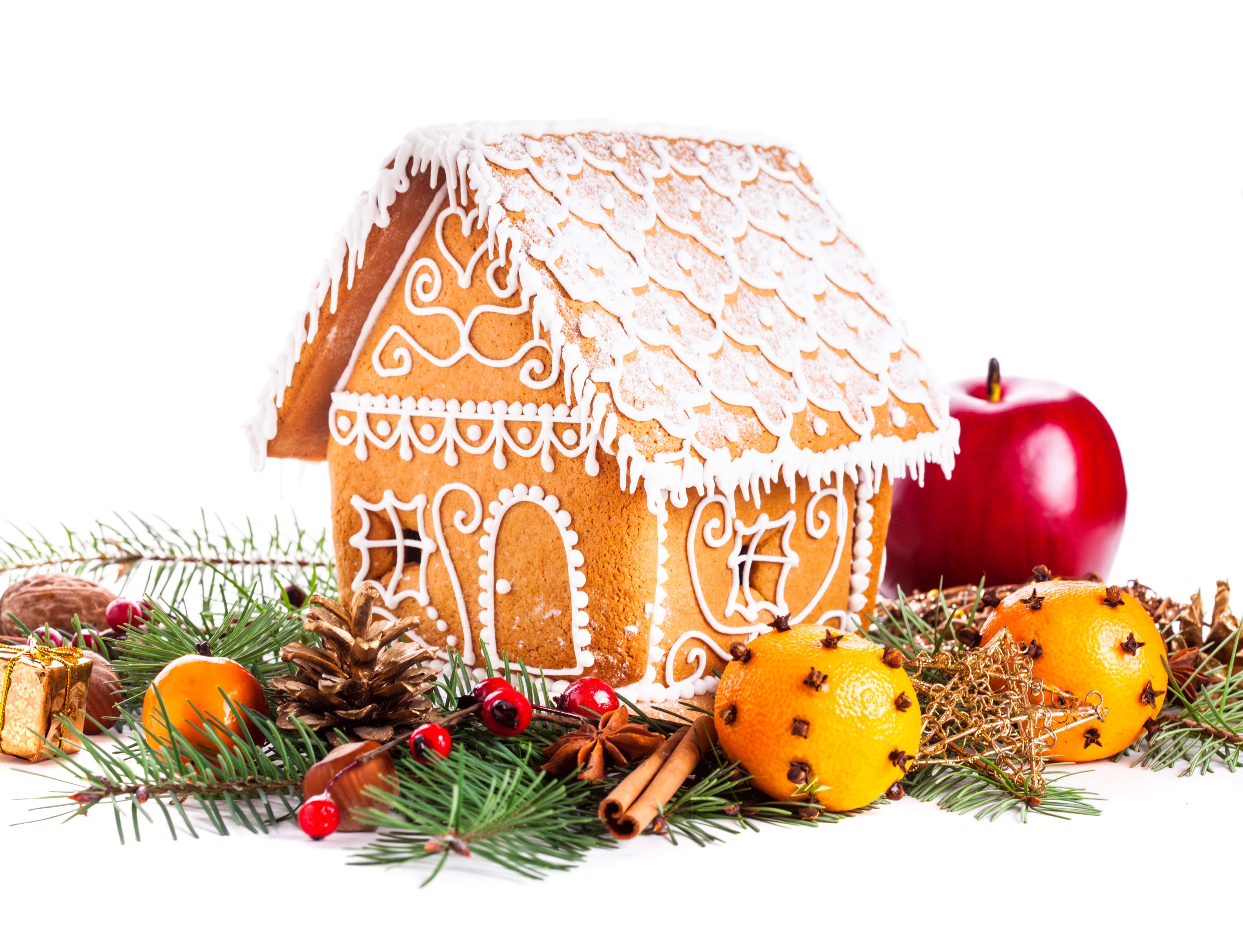 Gingerbread house with Christmas decorations HD Wallpaper