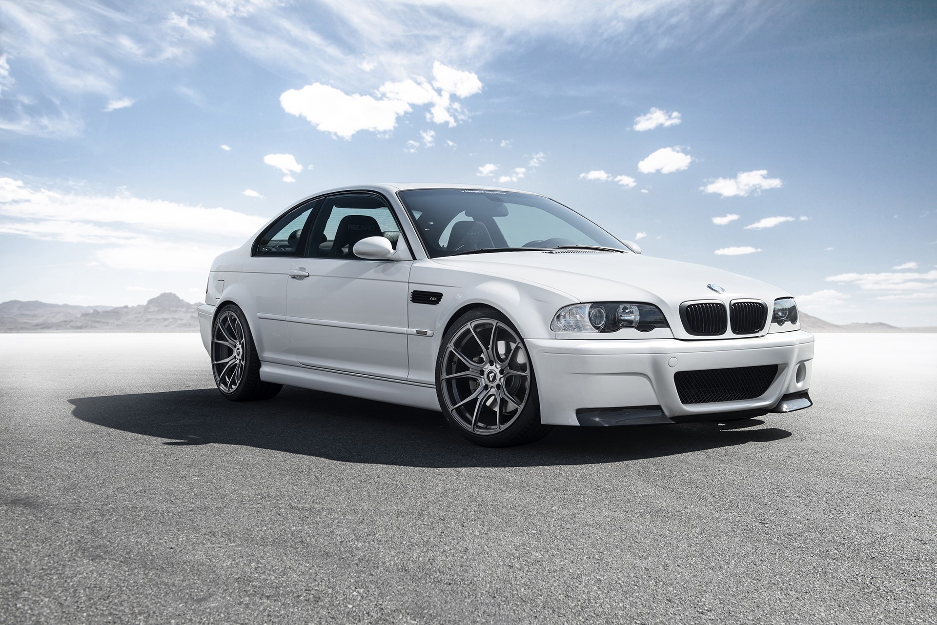 White BMW E46 M3 on a road HD Wallpaper