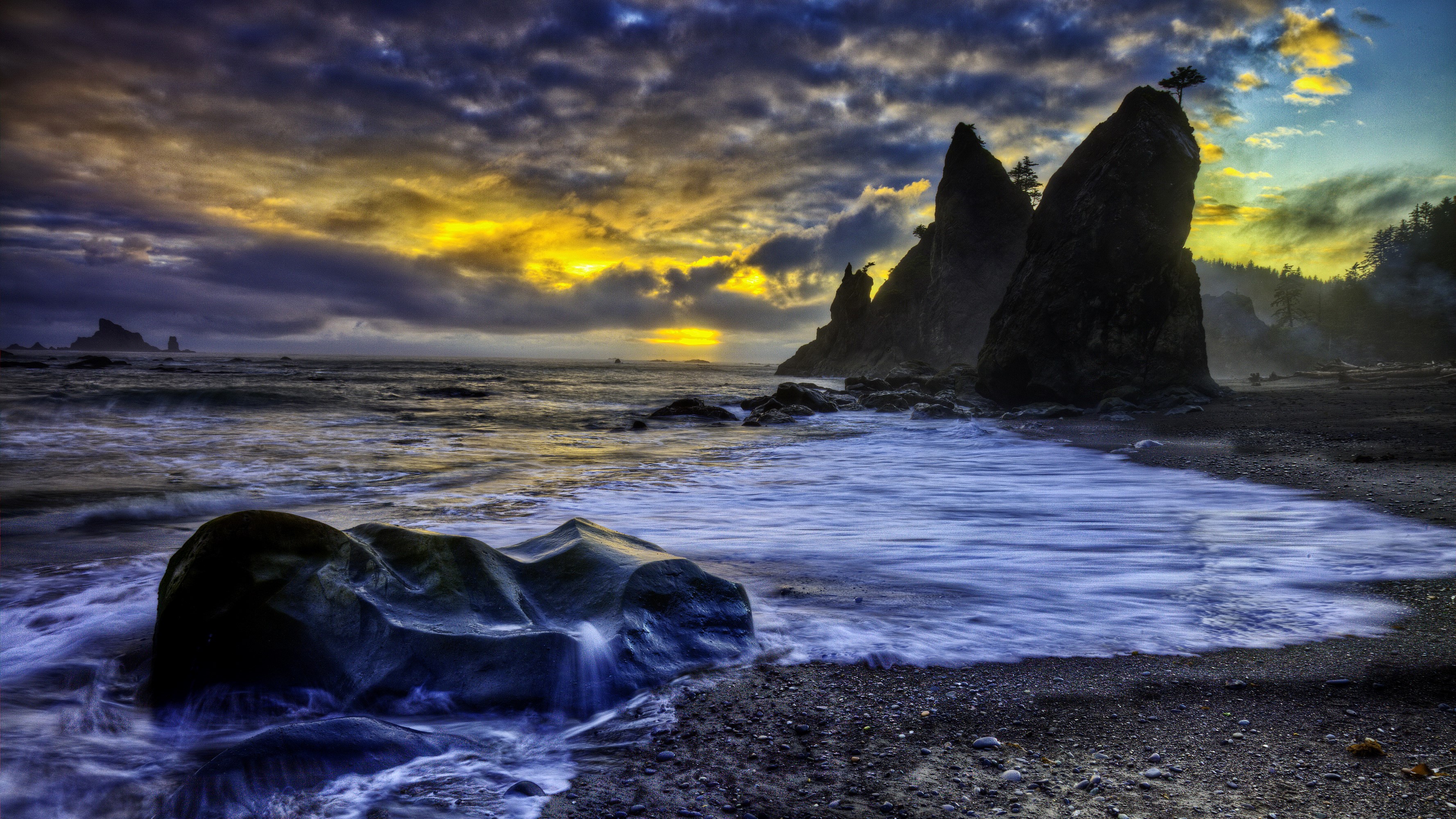 Dramatic Sunset Over Rocky Coastline HD Wallpaper