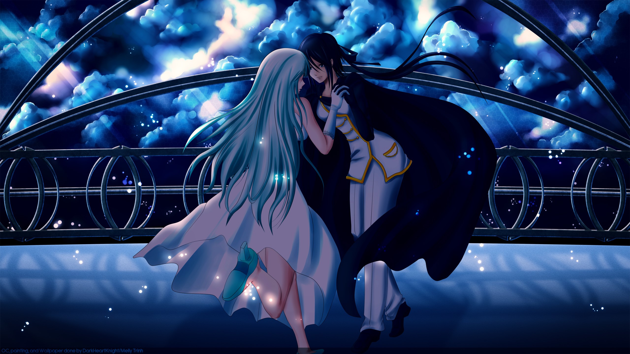 Couple dancing under a starry night sky HD Wallpaper