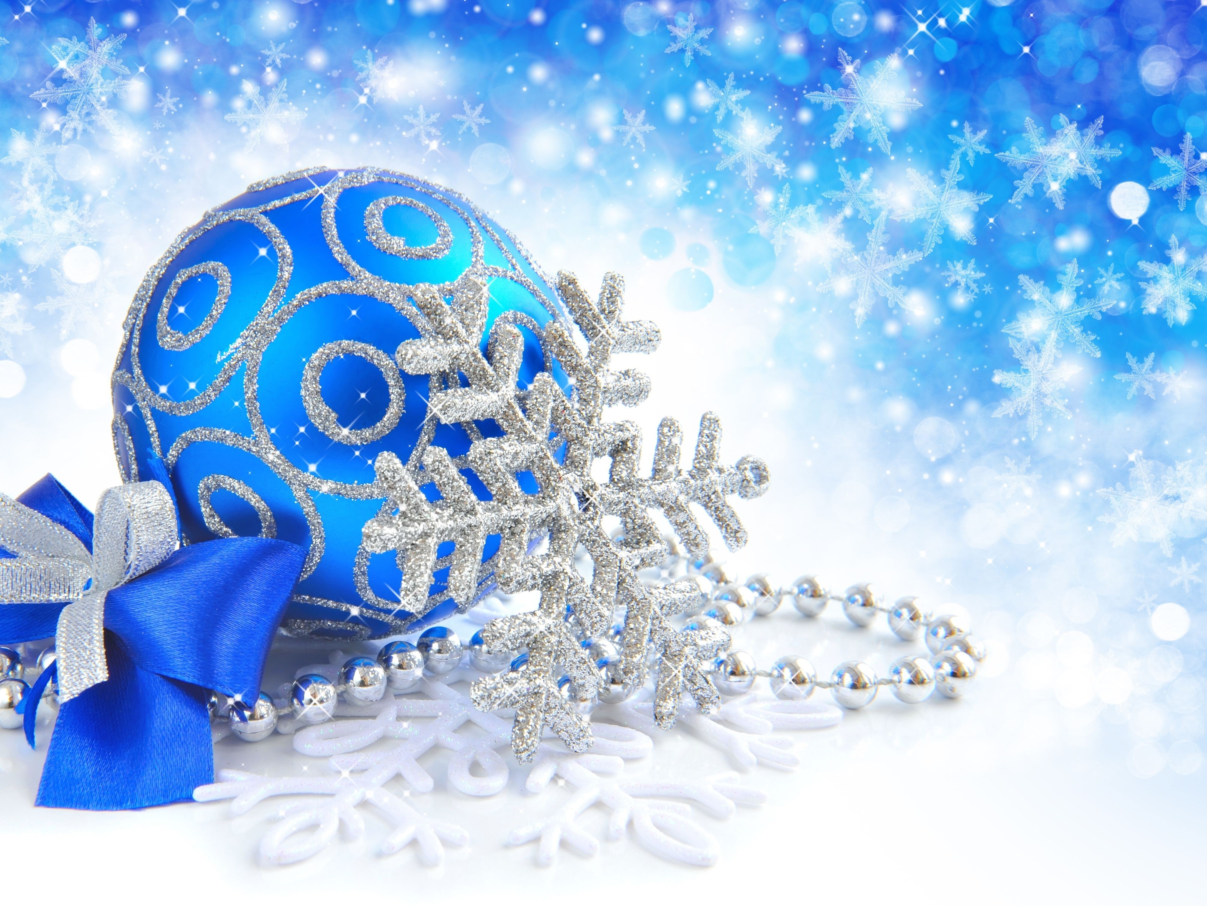 Christmas Ornament with Snowflakes and Bow HD Wallpaper