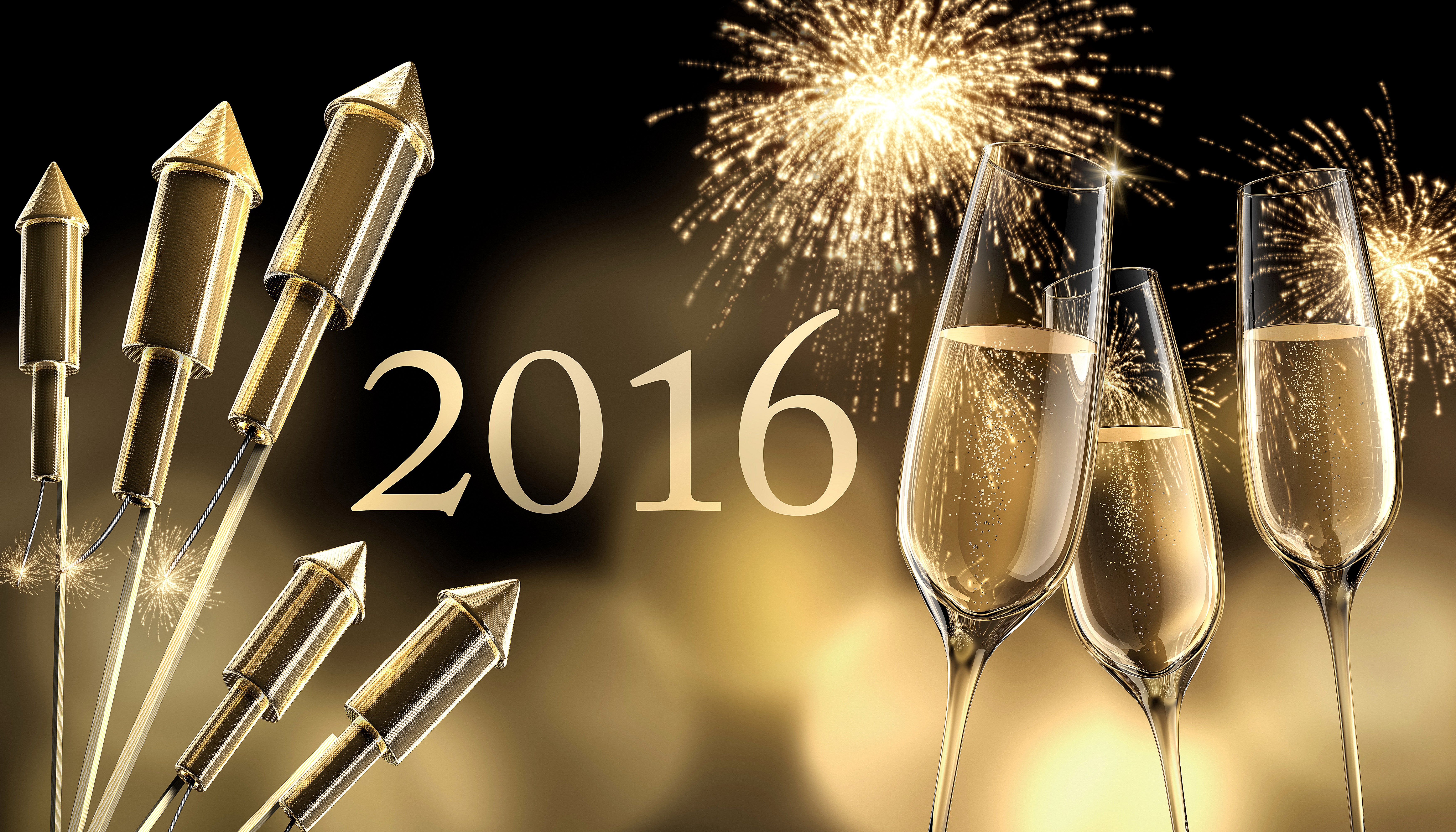 2016 New Year's Eve Fireworks and Champagne HD Wallpaper