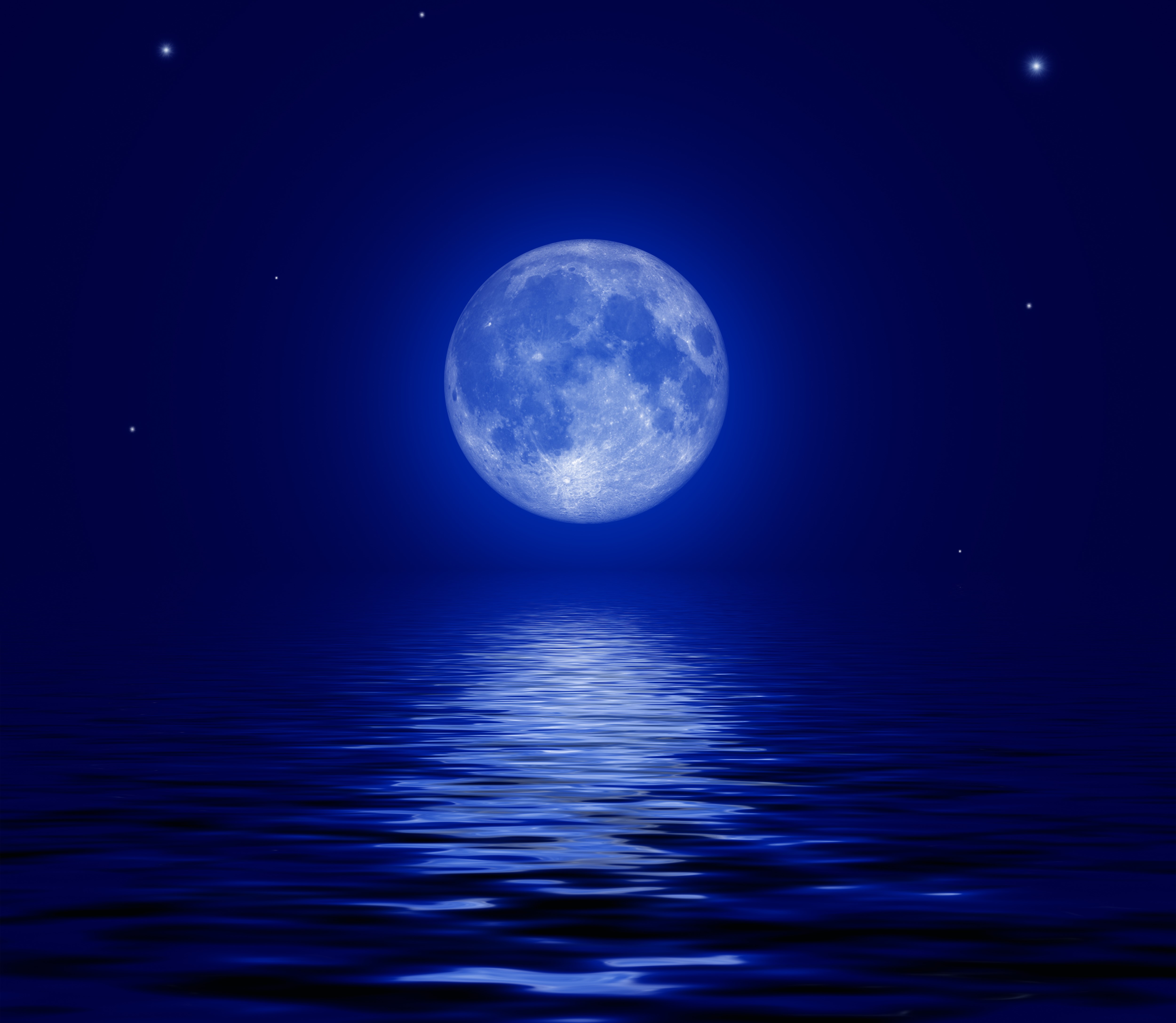 Blue Moon over Water at Night HD Wallpaper
