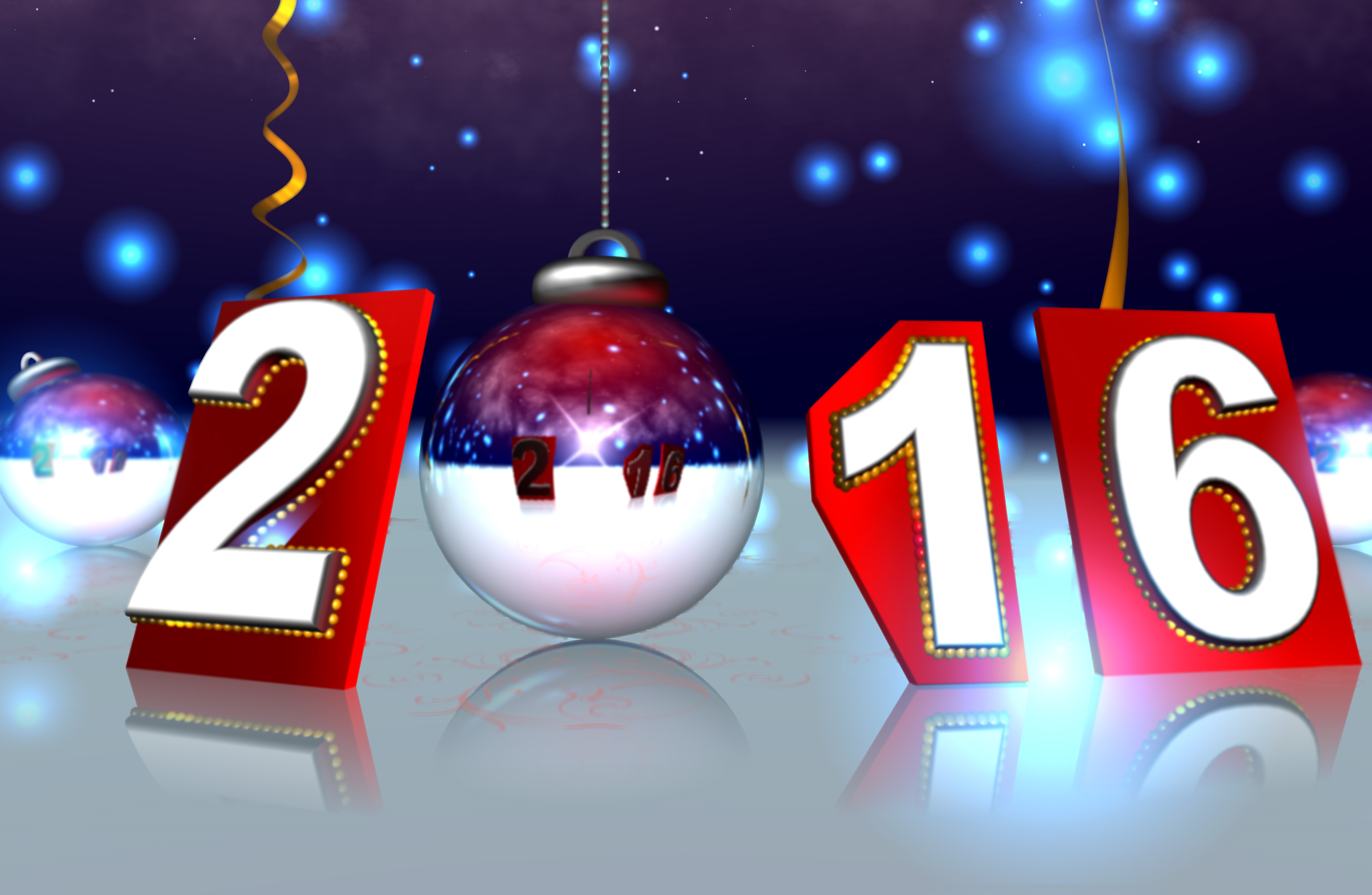 2016 New Year's Eve Celebration with Ornaments HD Wallpaper