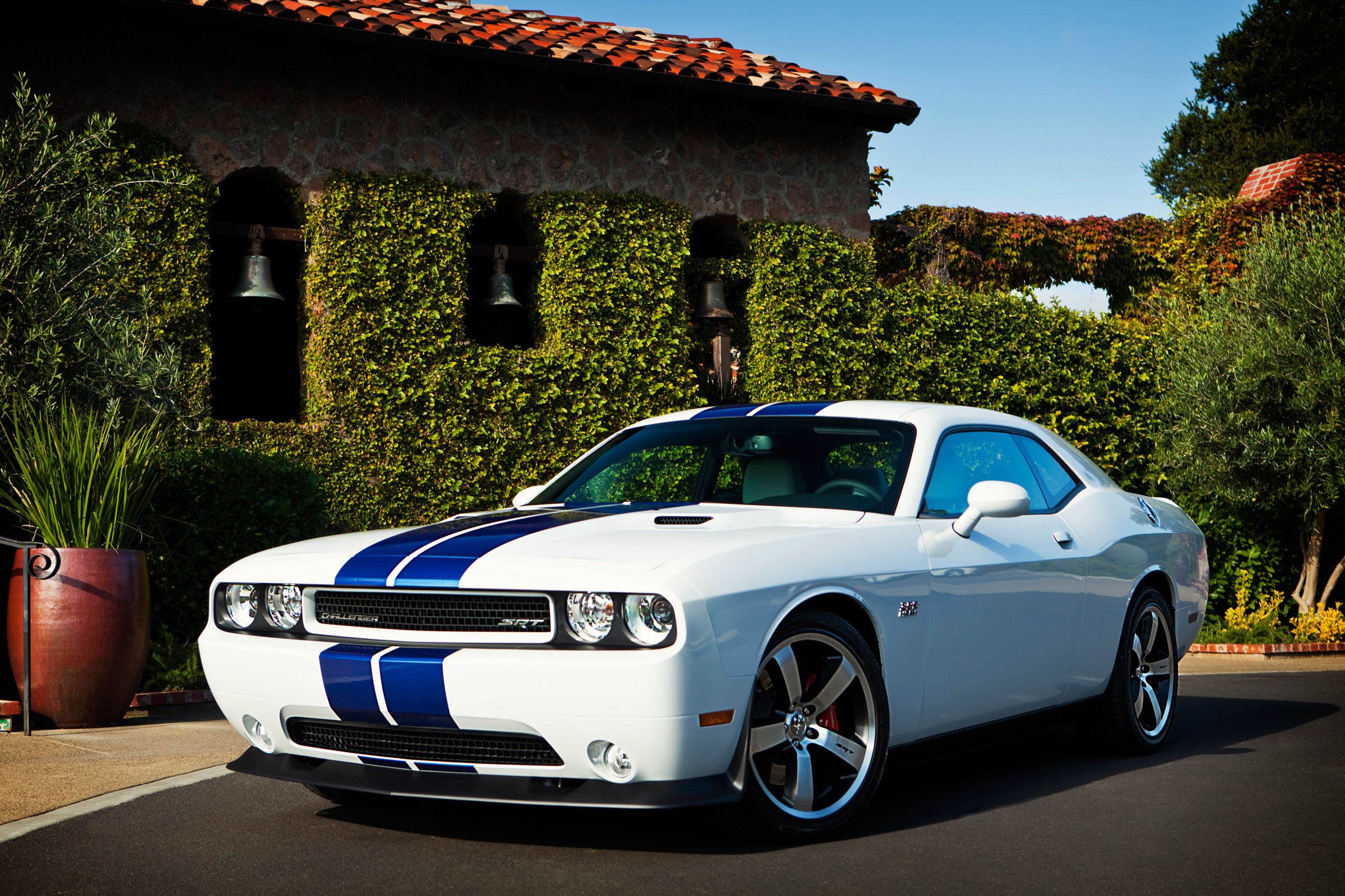 2011 Dodge Challenger SRT8 with Blue Stripes HD Wallpaper