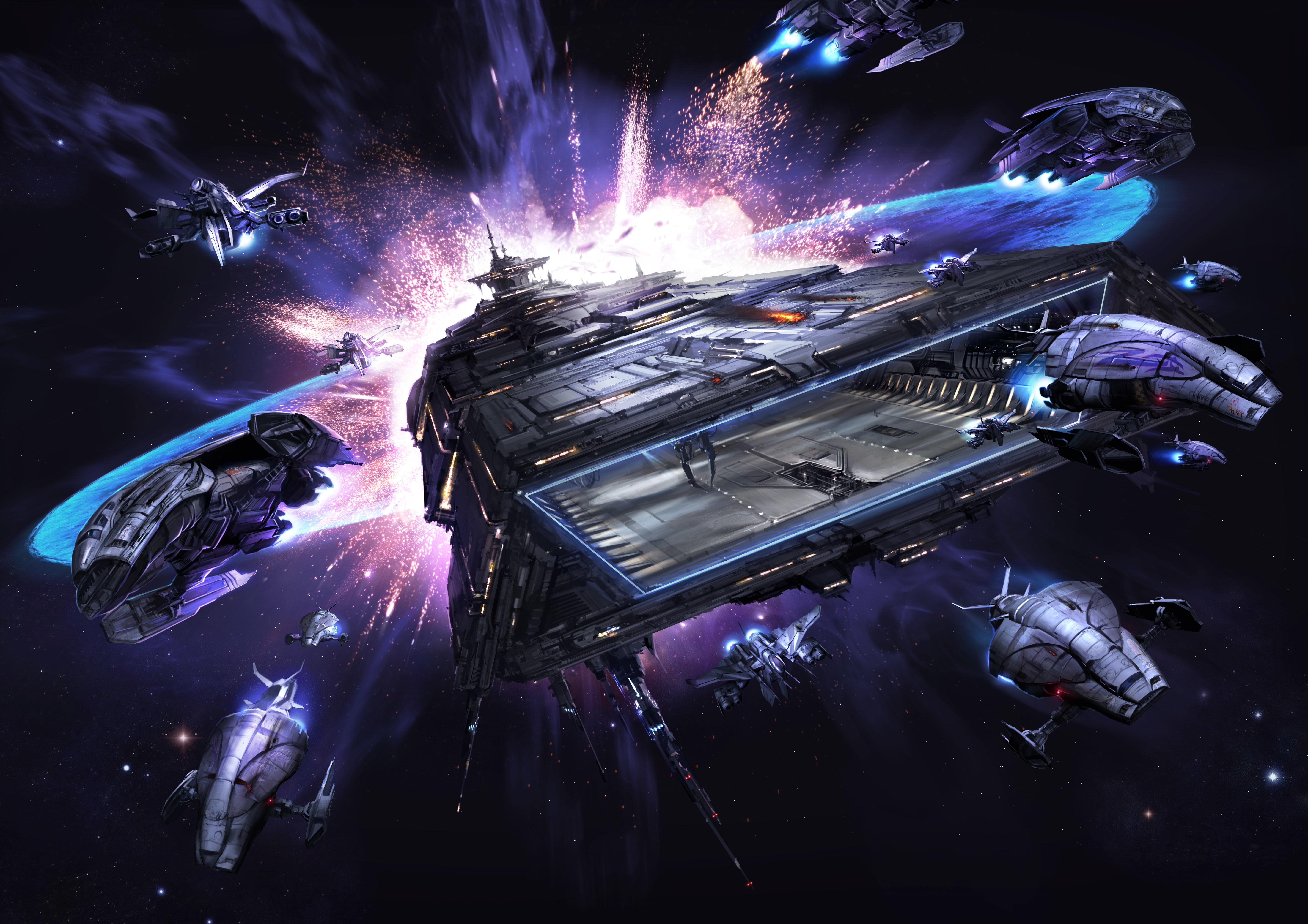 Space battle with X Rebirth ships HD Wallpaper