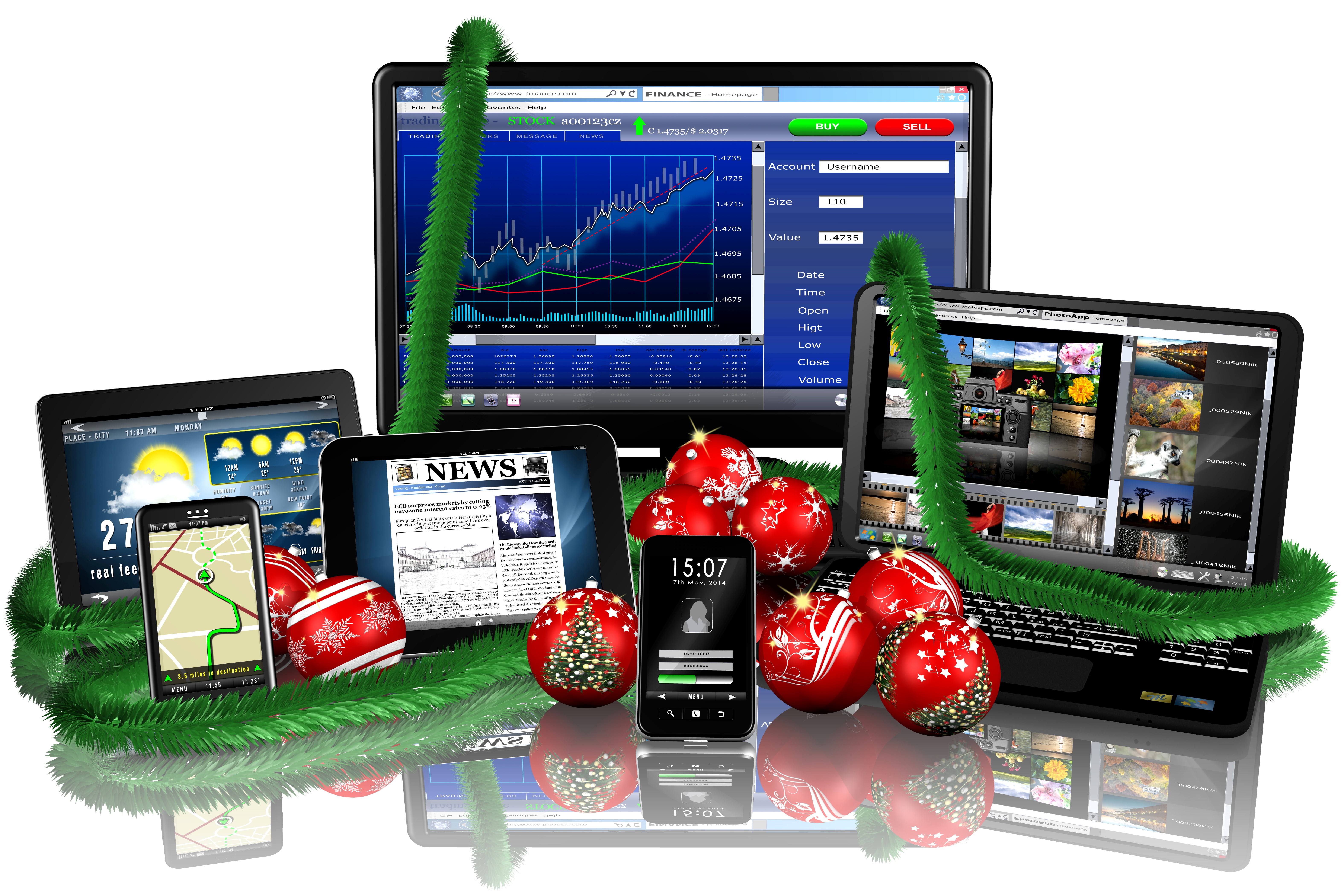 Christmas Decorated Laptops, Tablets, Smartphone, and Monitor HD Wallpaper