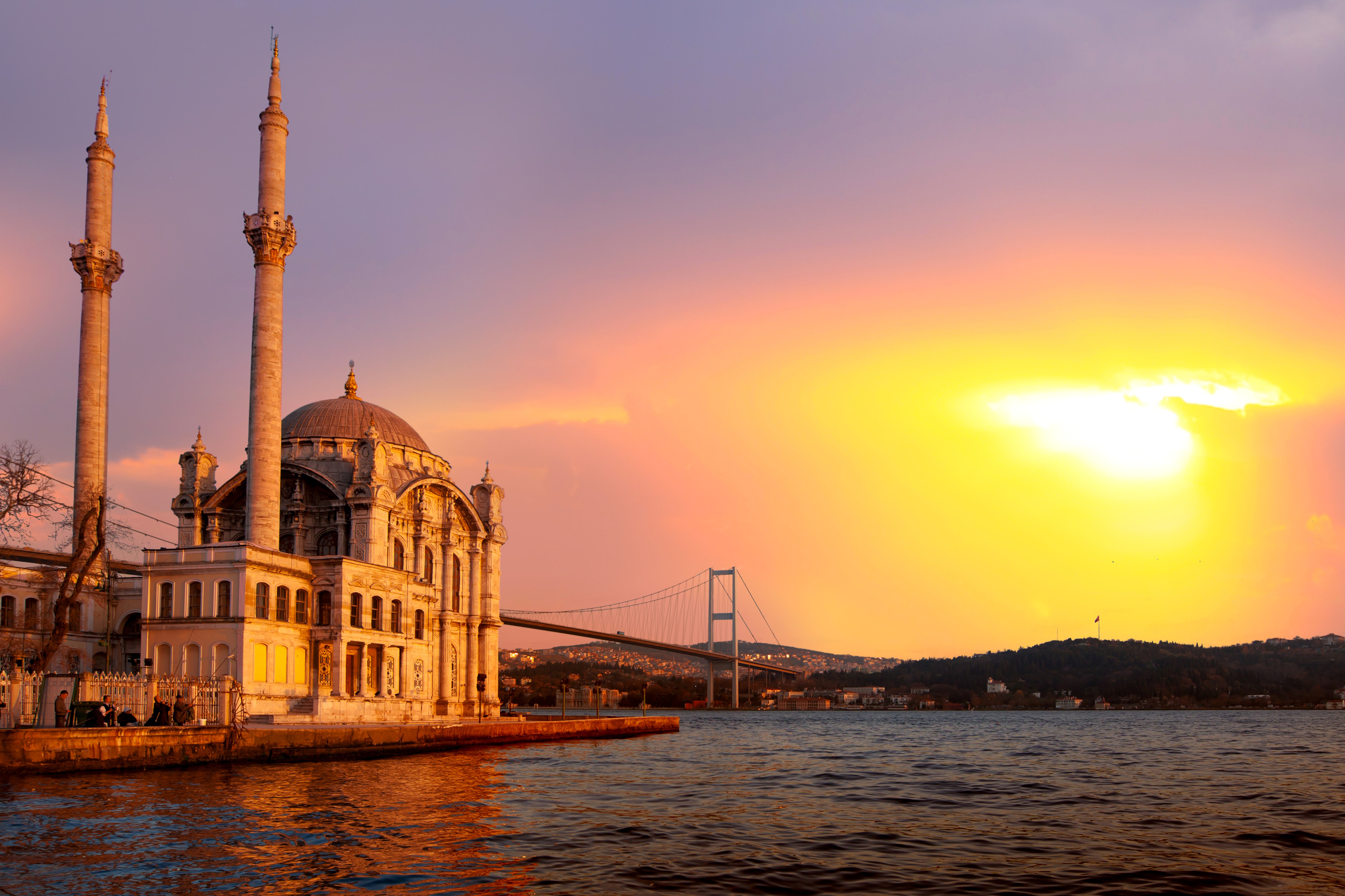 Ortakoy Mosque and Bosphorus Bridge at Sunset, Istanbul HD Wallpaper
